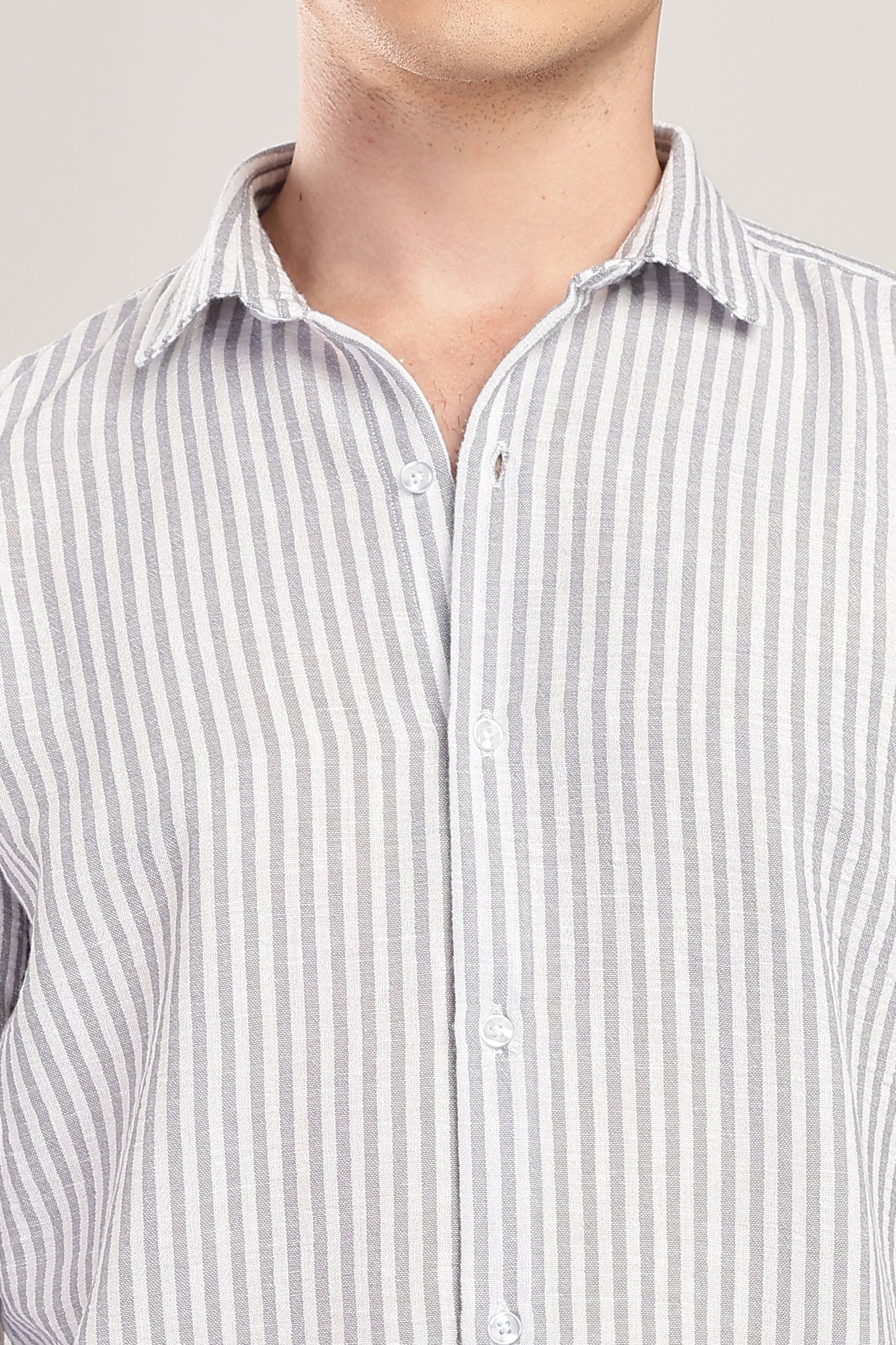 Men Linen Like Lining Shirt-Lt Grey