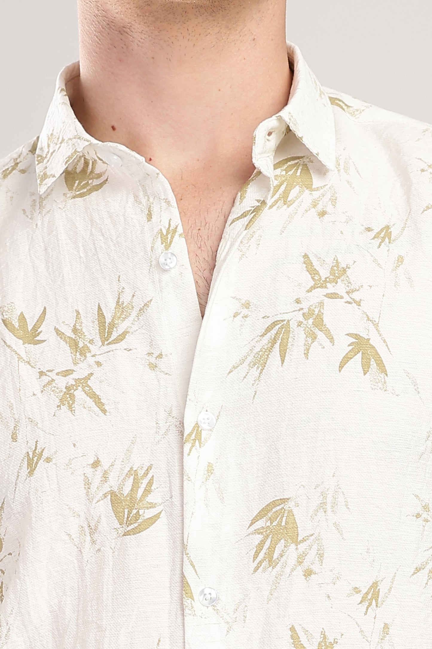 Men Linen Like Printed Shirt-White