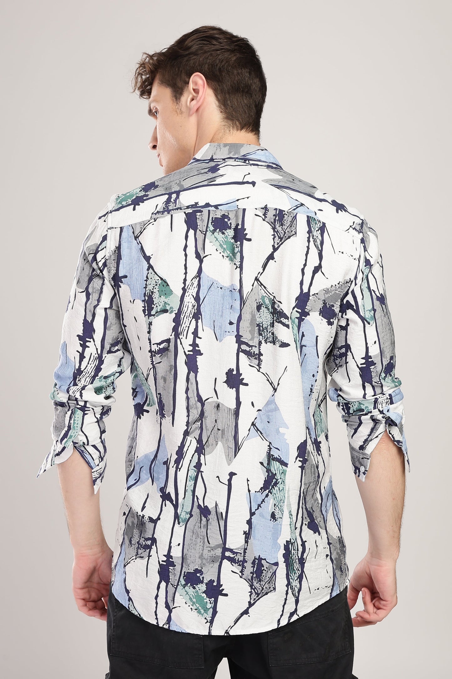 Men Nylon Abstract Print Shirts-Blue