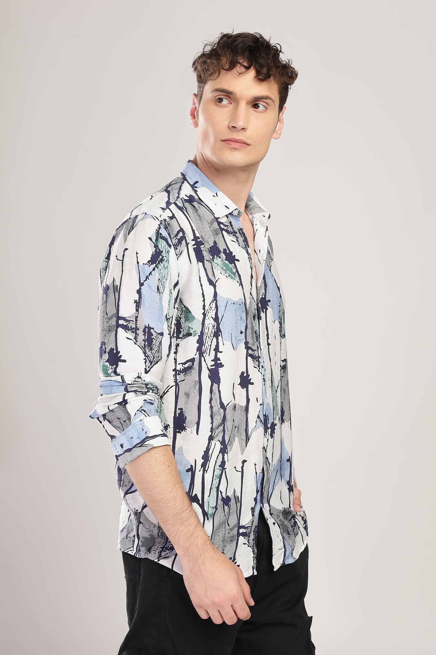 Men Nylon Abstract Print Shirts-Blue