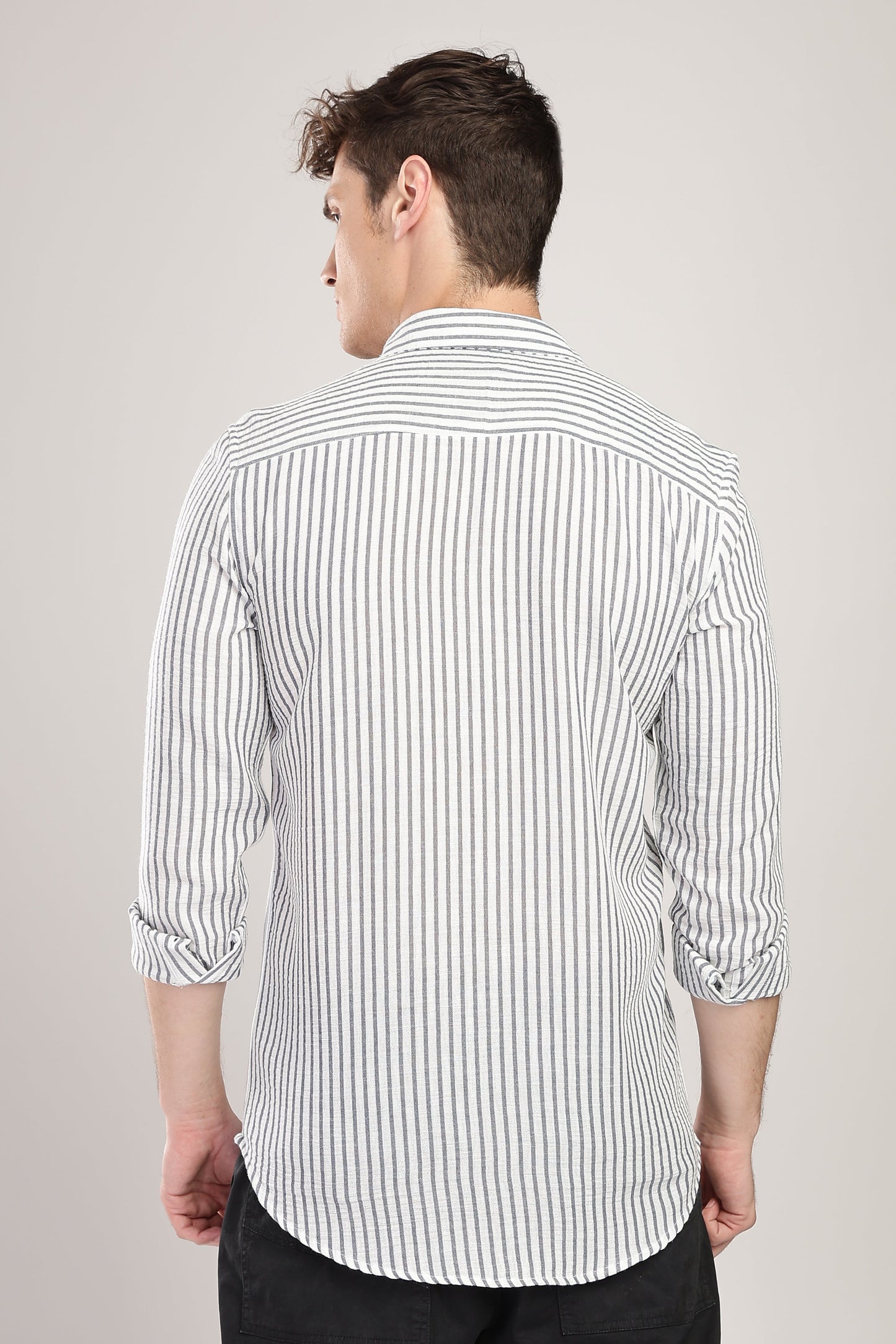 Men Linen Like Lining Shirt-Charcoal