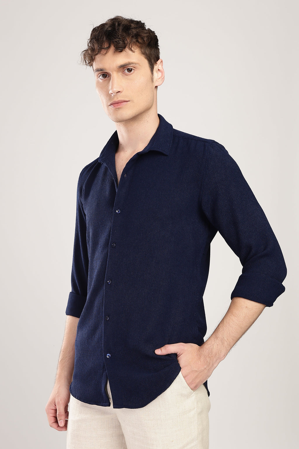 Men Textured Shirt-Navy