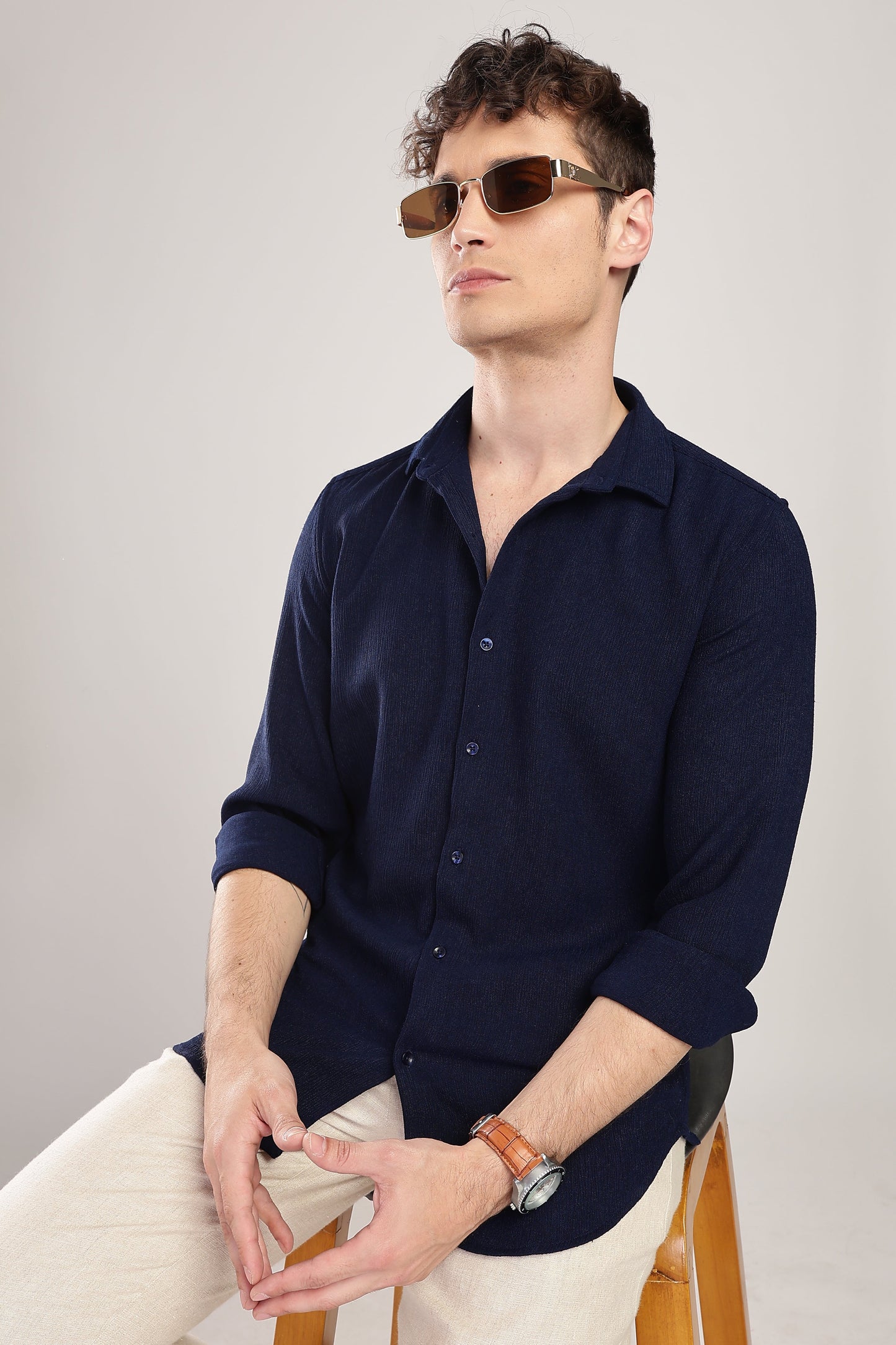 Men Textured Shirt-Navy