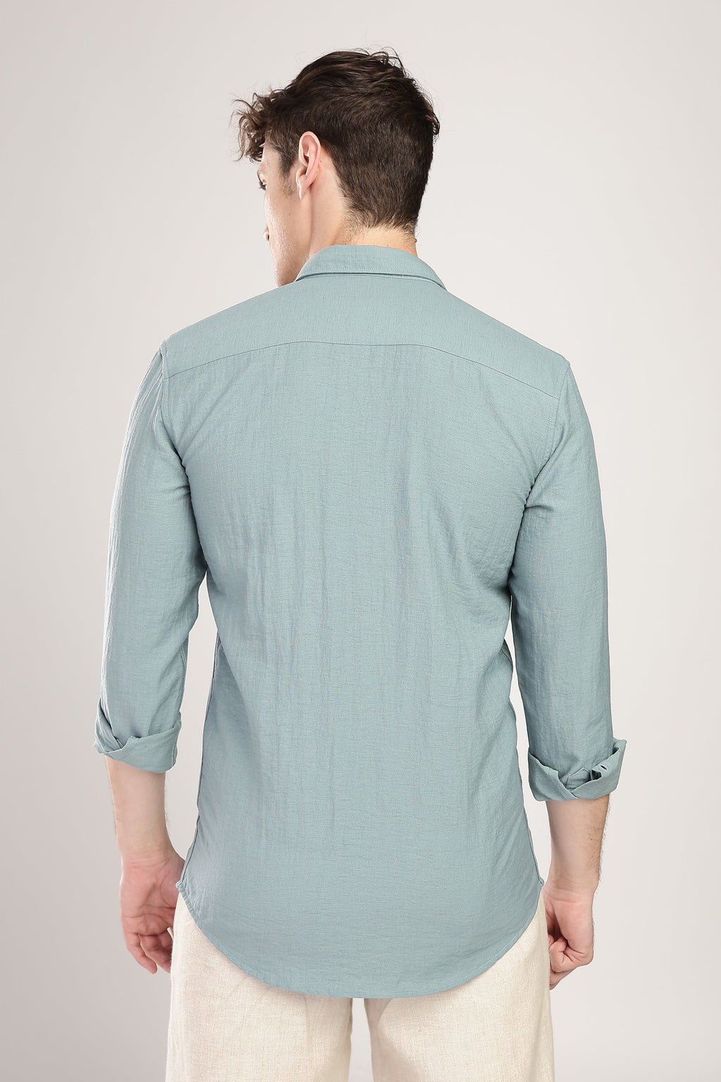 Men Linen Like Neps Shirts-Teal