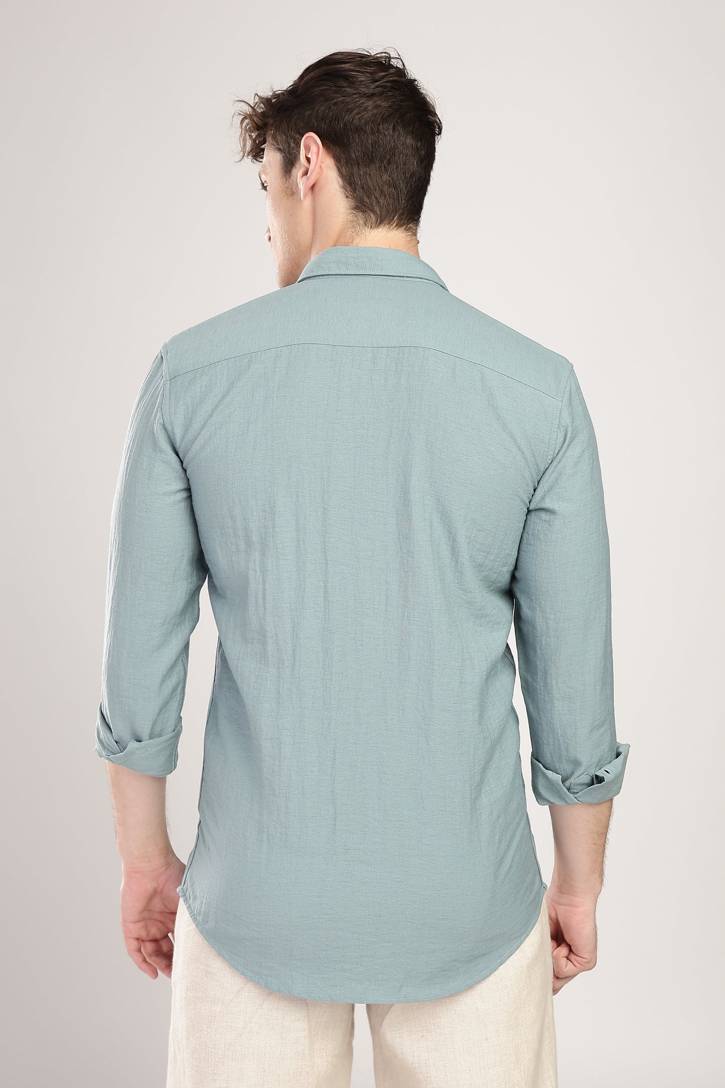 Men Linen Like Neps Shirts-Teal
