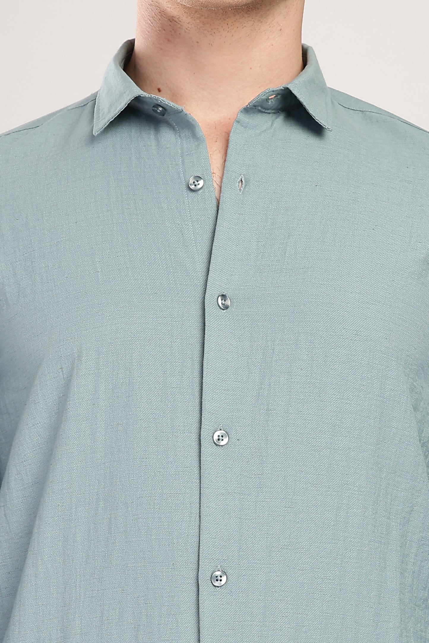 Men Linen Like Neps Shirts-Teal