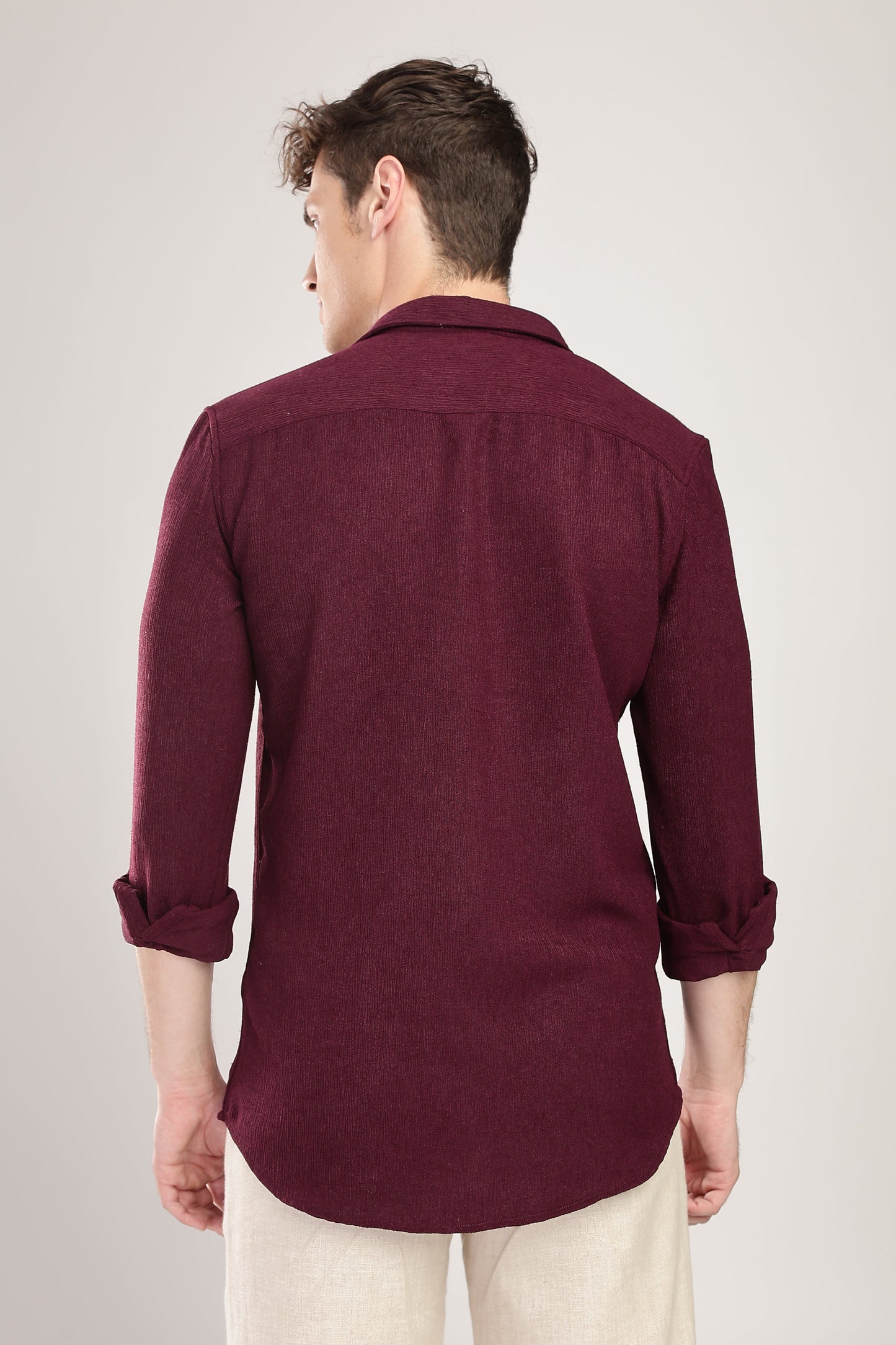 Men Textured Shirt-Maroon