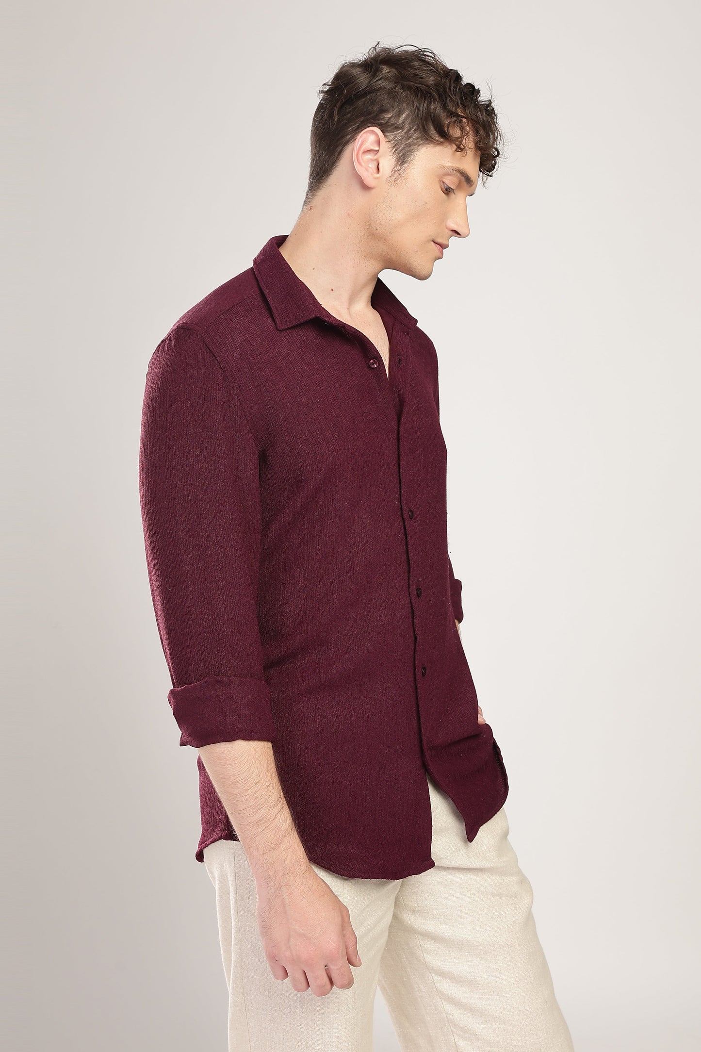 Men Textured Shirt-Maroon