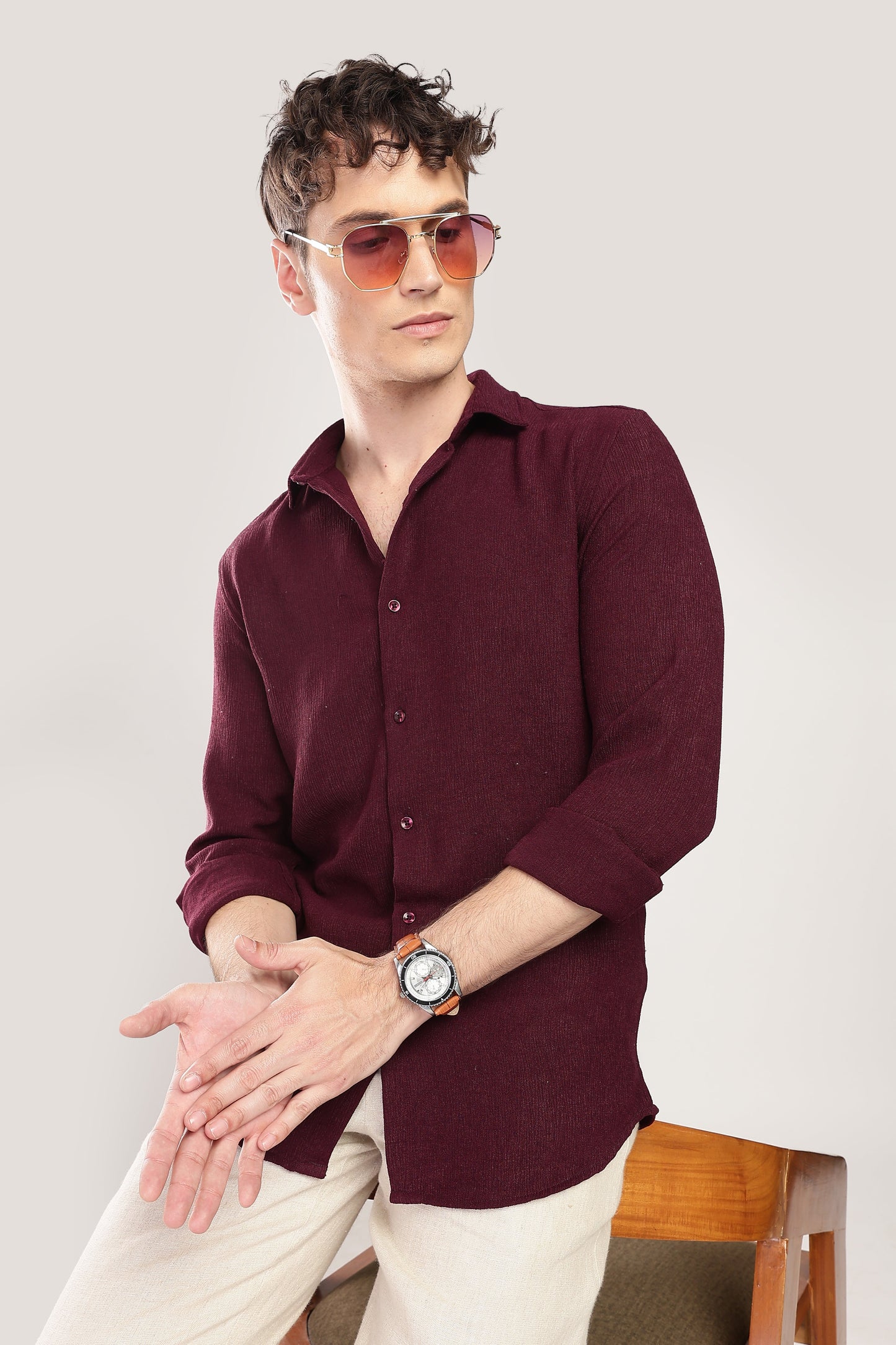 Men Textured Shirt-Maroon