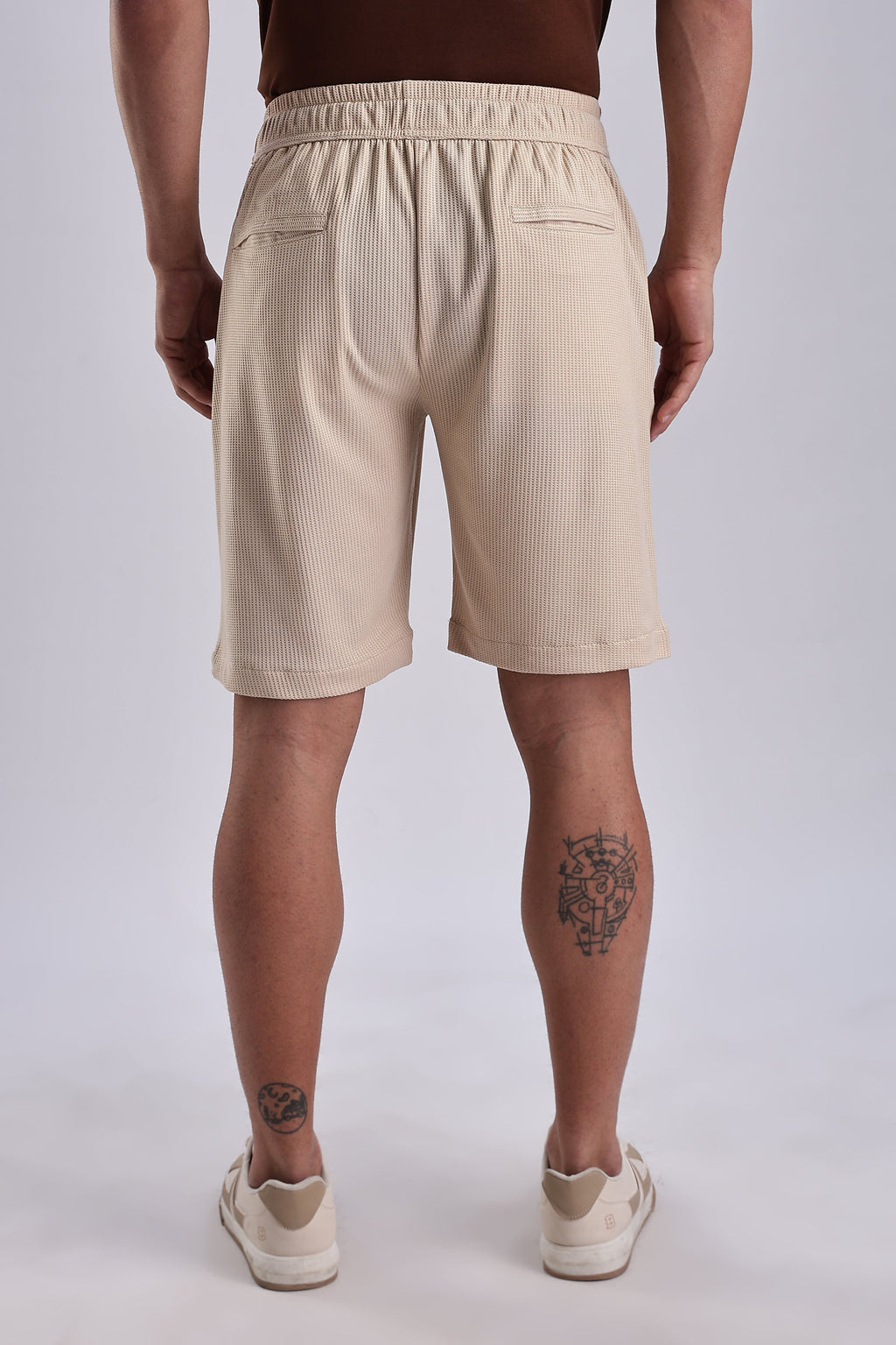 Men Jacquad Shorts-Beige