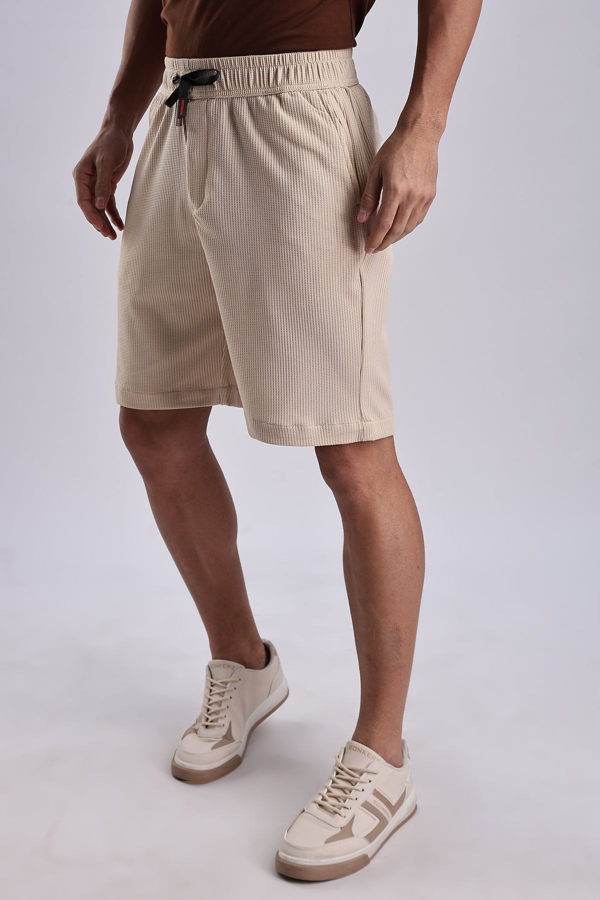 Men Jacquad Shorts-Beige