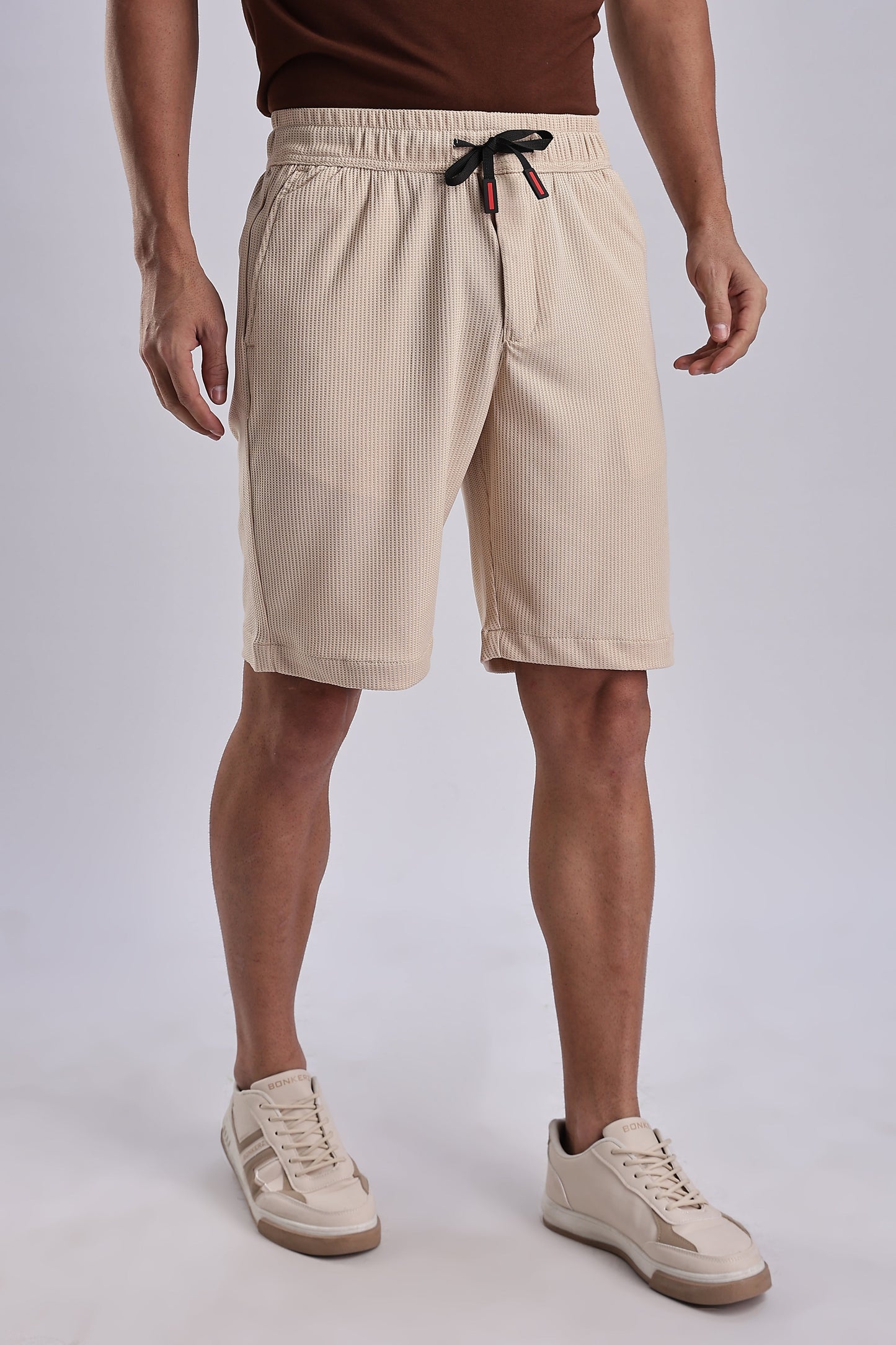 Men Jacquad Shorts-Beige