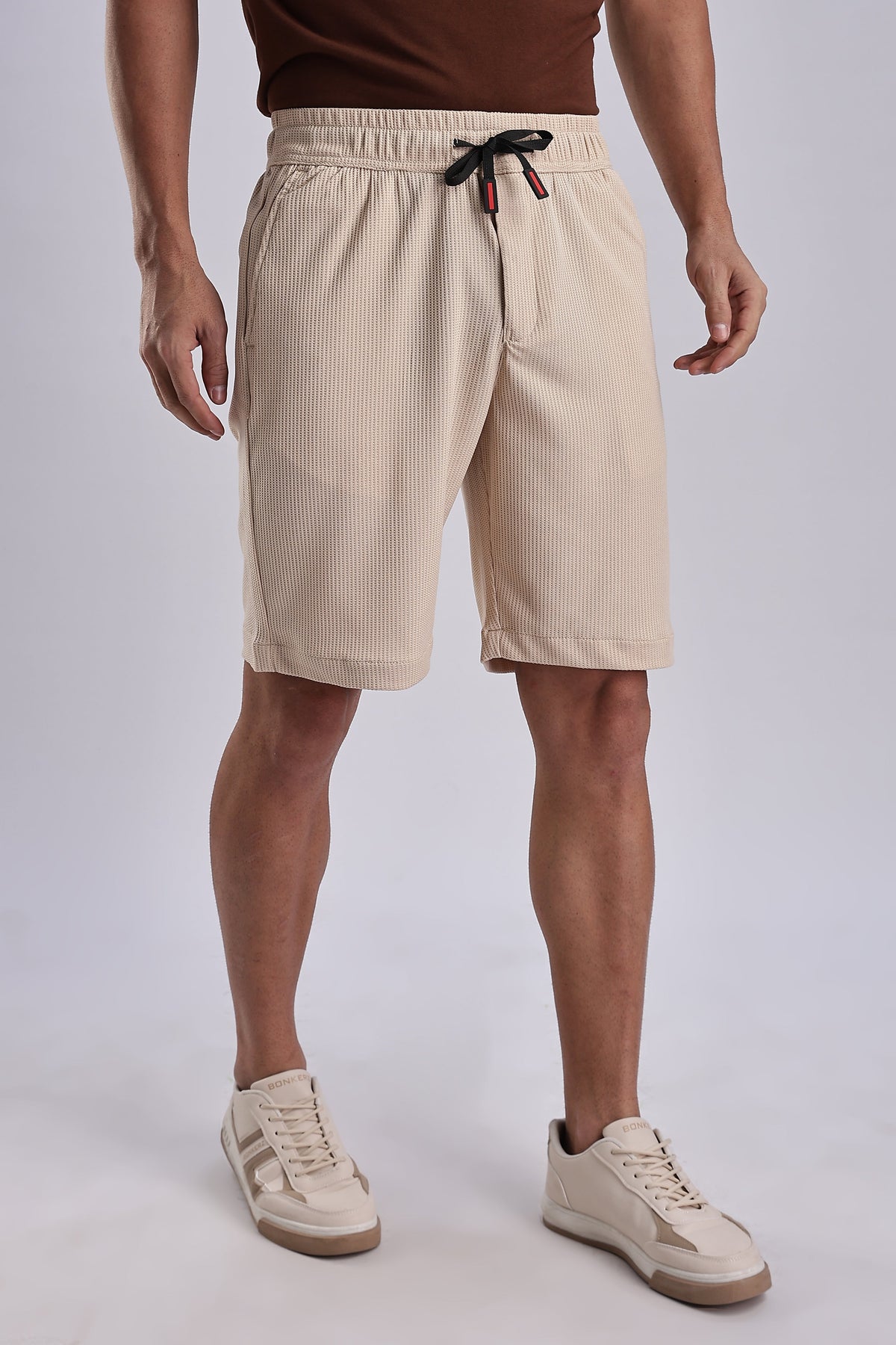 Men Jacquad Shorts-Beige