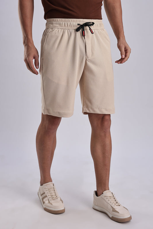 Men Jacquad Shorts-Beige