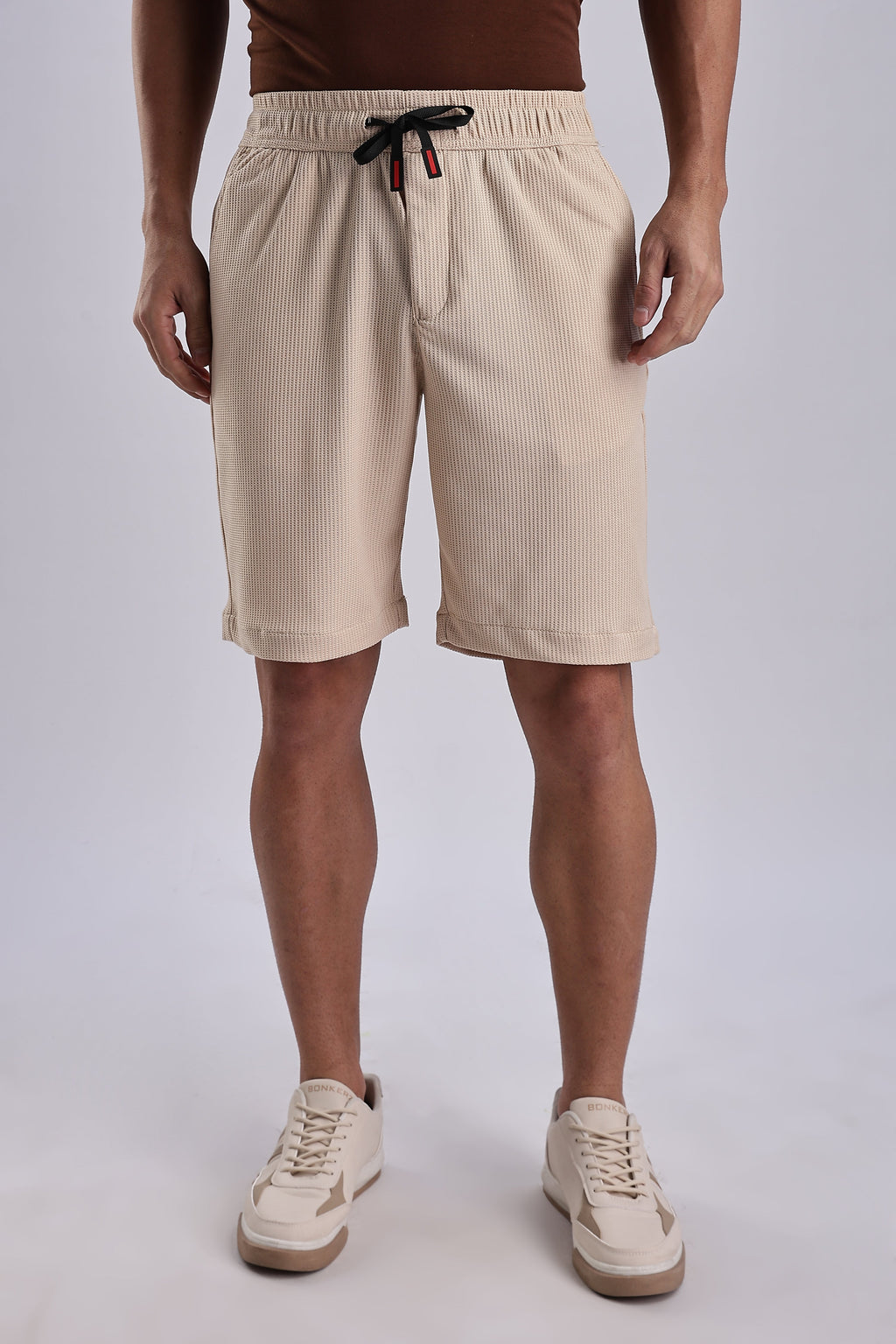 Men Jacquad Shorts-Beige