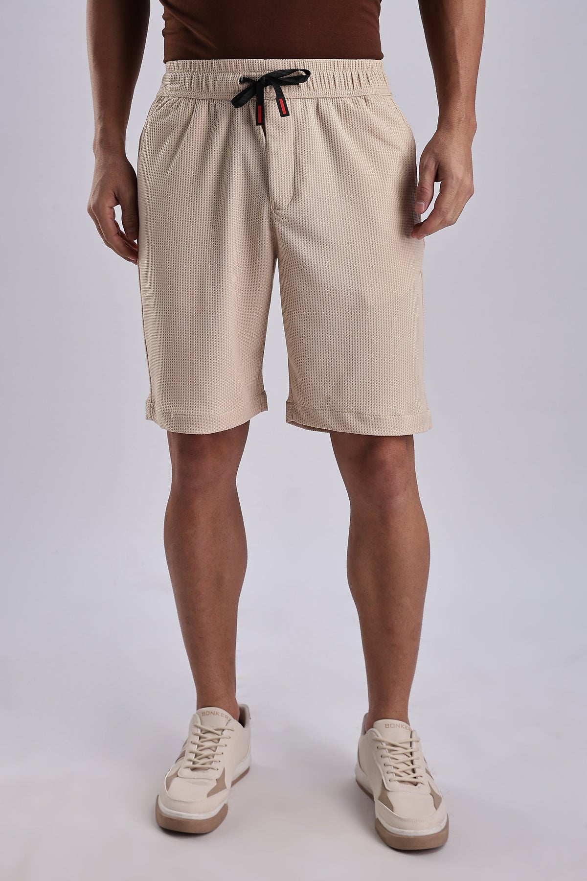 Men Jacquad Shorts-Beige