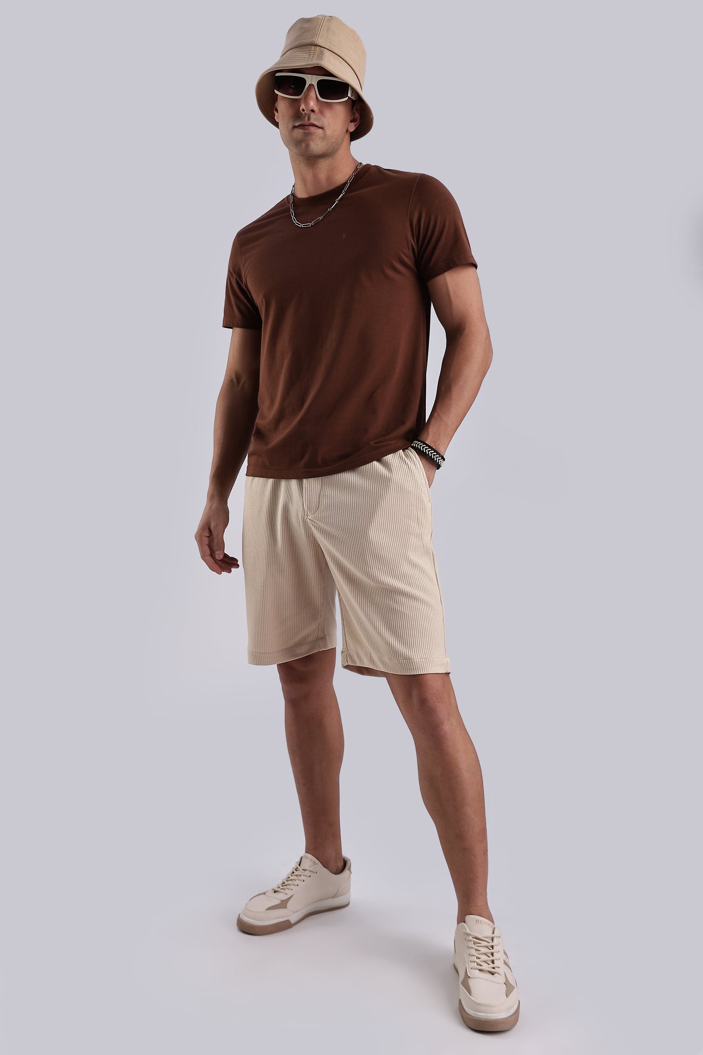 Men Jacquad Shorts-Beige