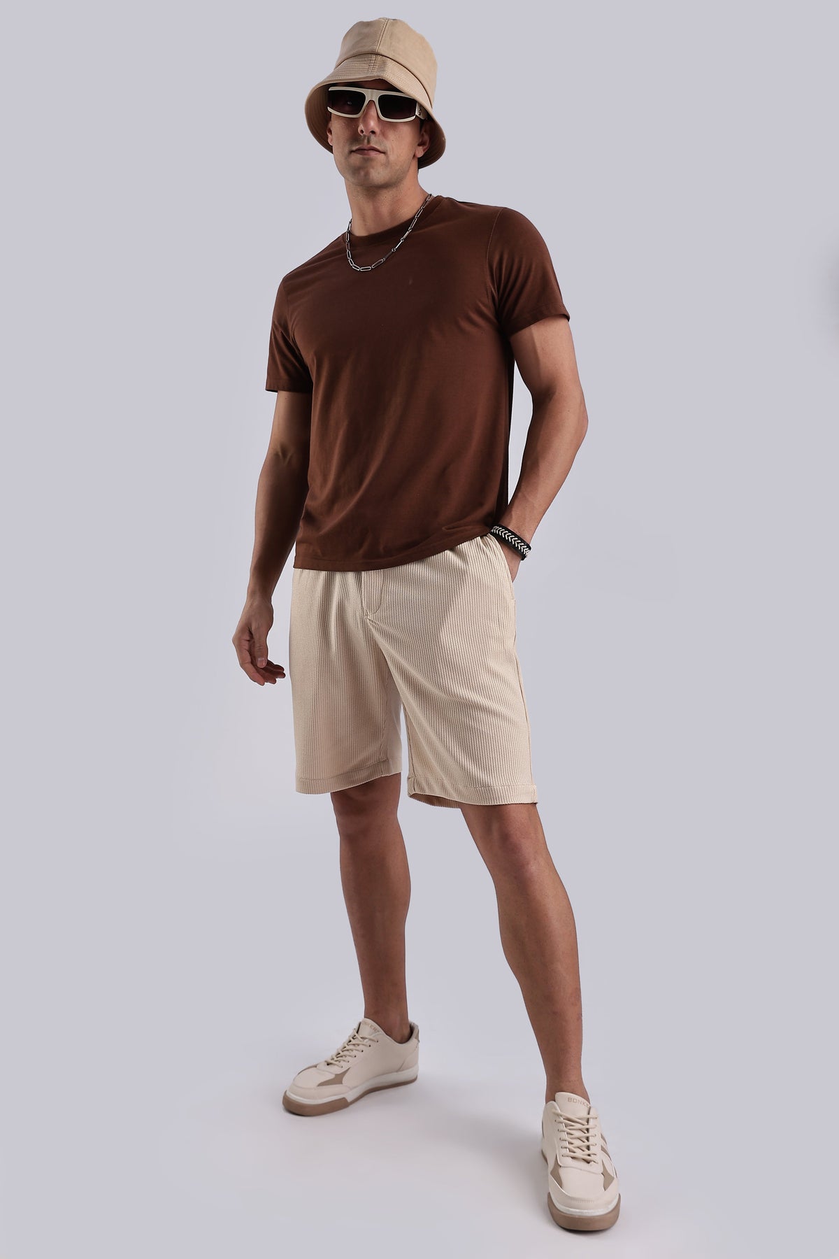 Men Jacquad Shorts-Beige