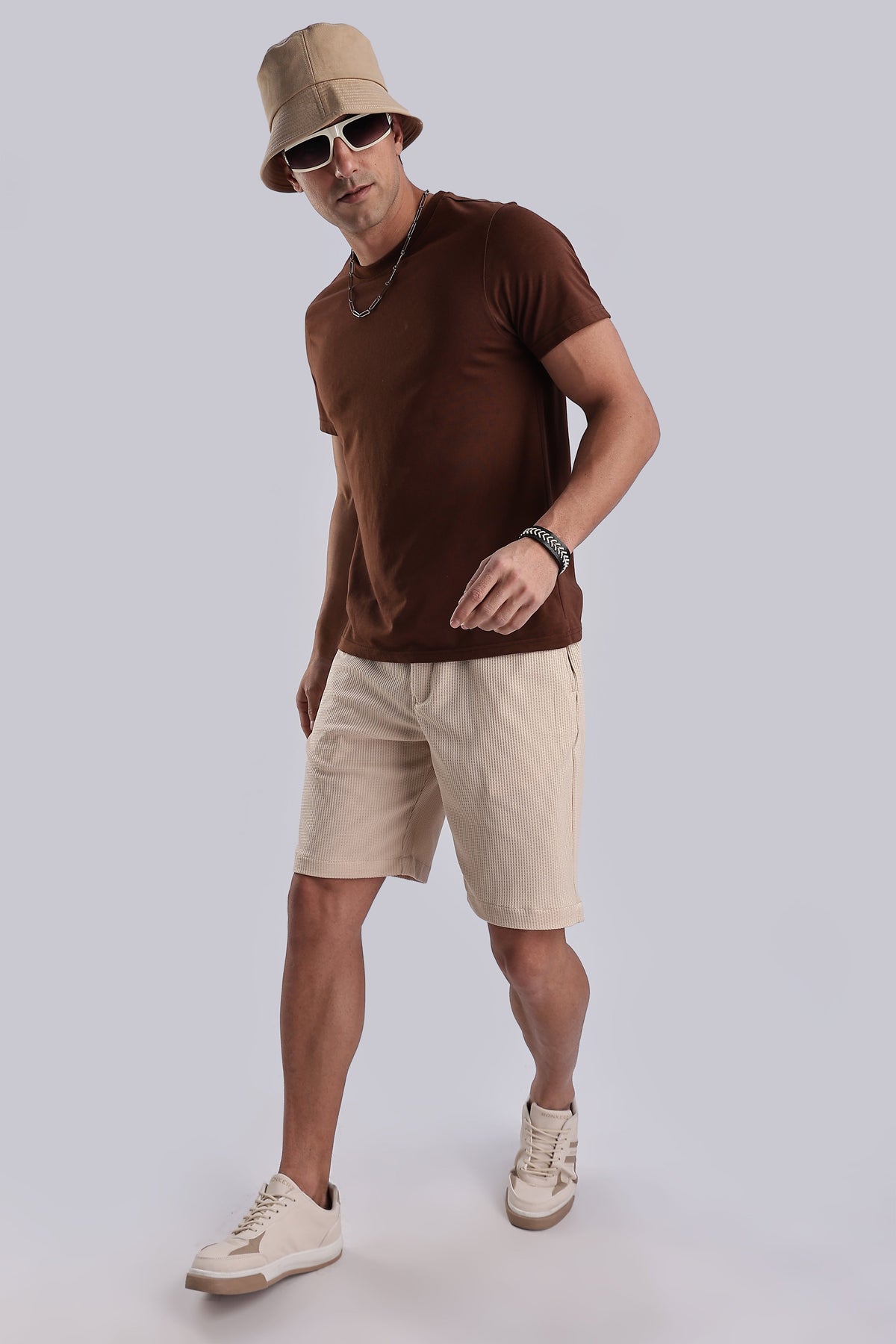 Men Jacquad Shorts-Beige