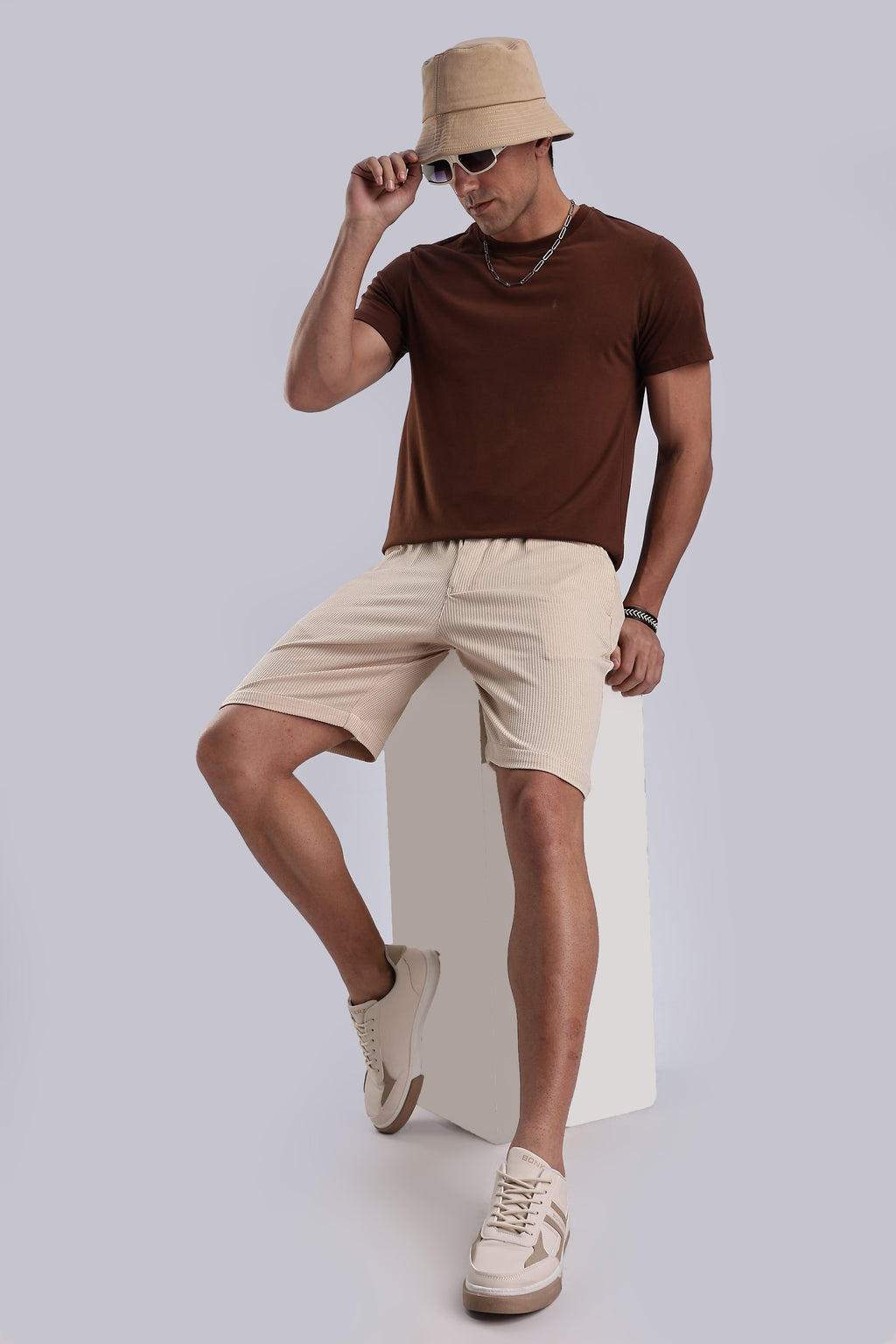 Men Jacquad Shorts-Beige
