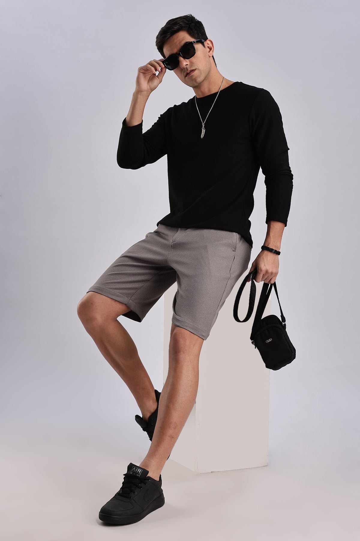 Men Jacquad Shorts-Grey
