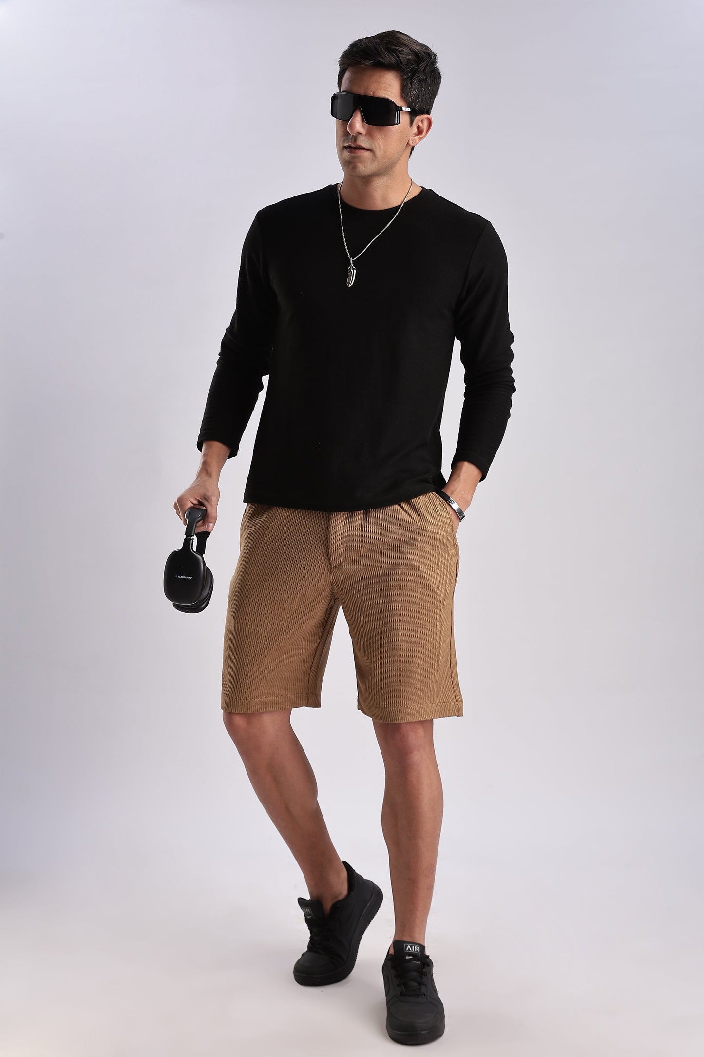 Men Jacquad Shorts-Fawn