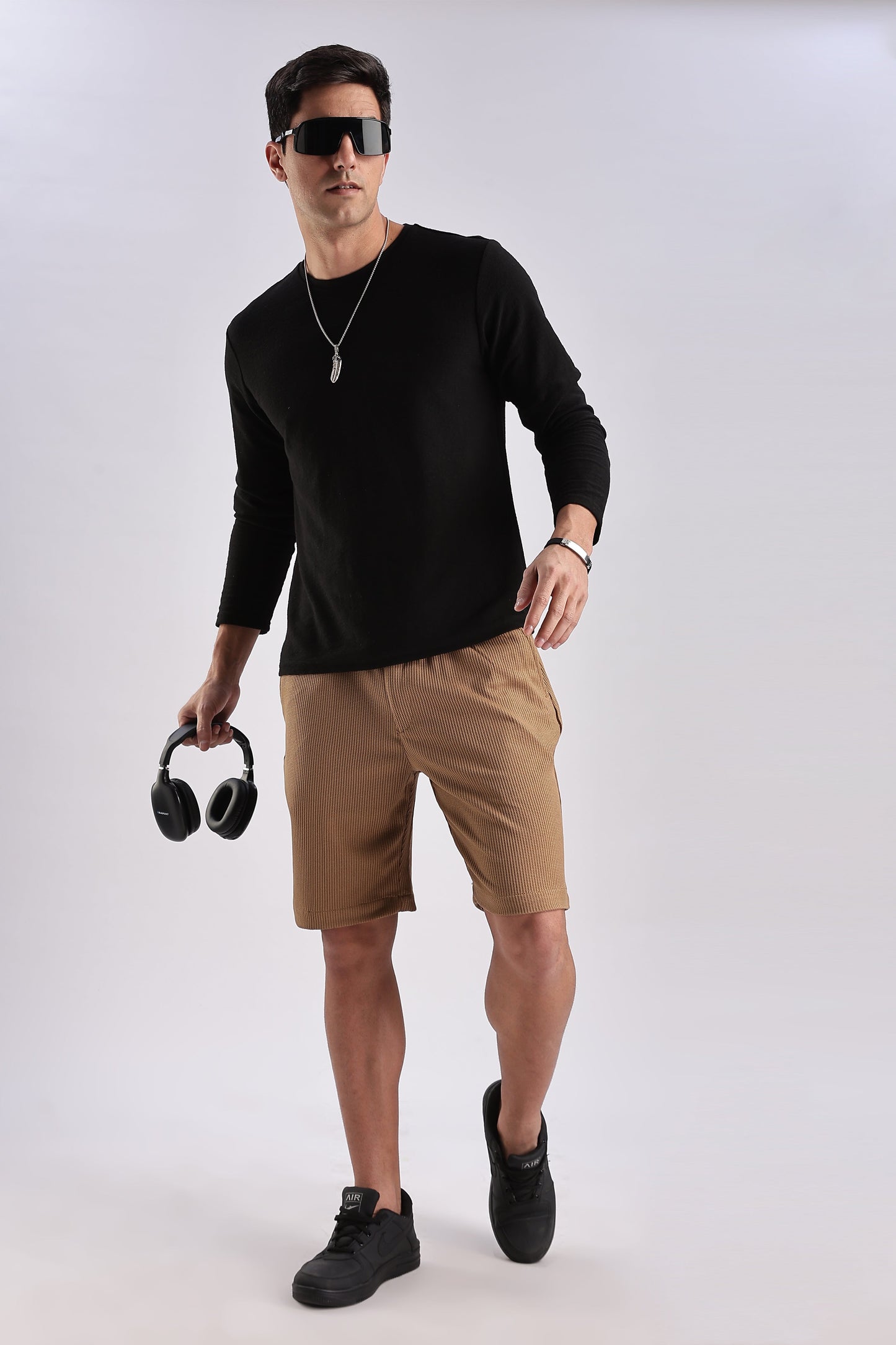 Men Jacquad Shorts-Fawn