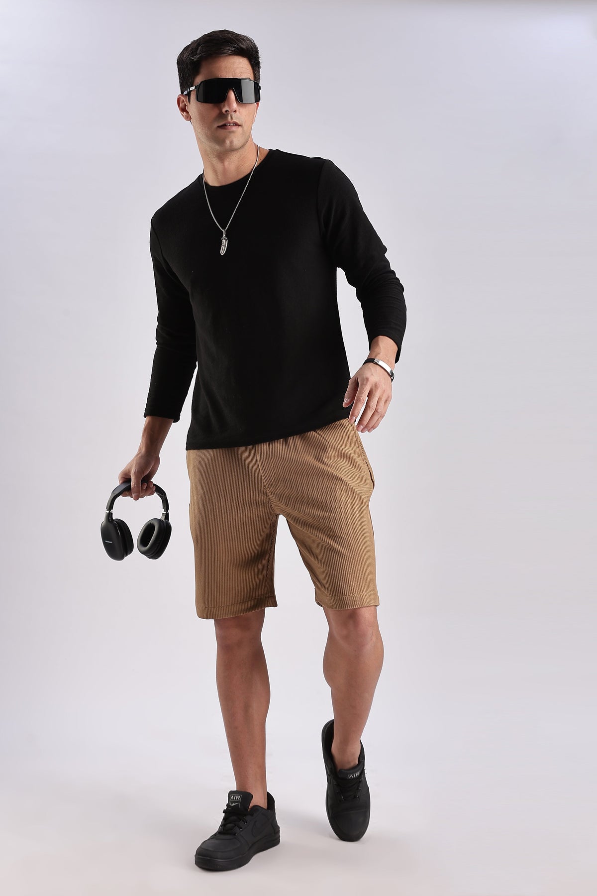 Men Jacquad Shorts-Fawn