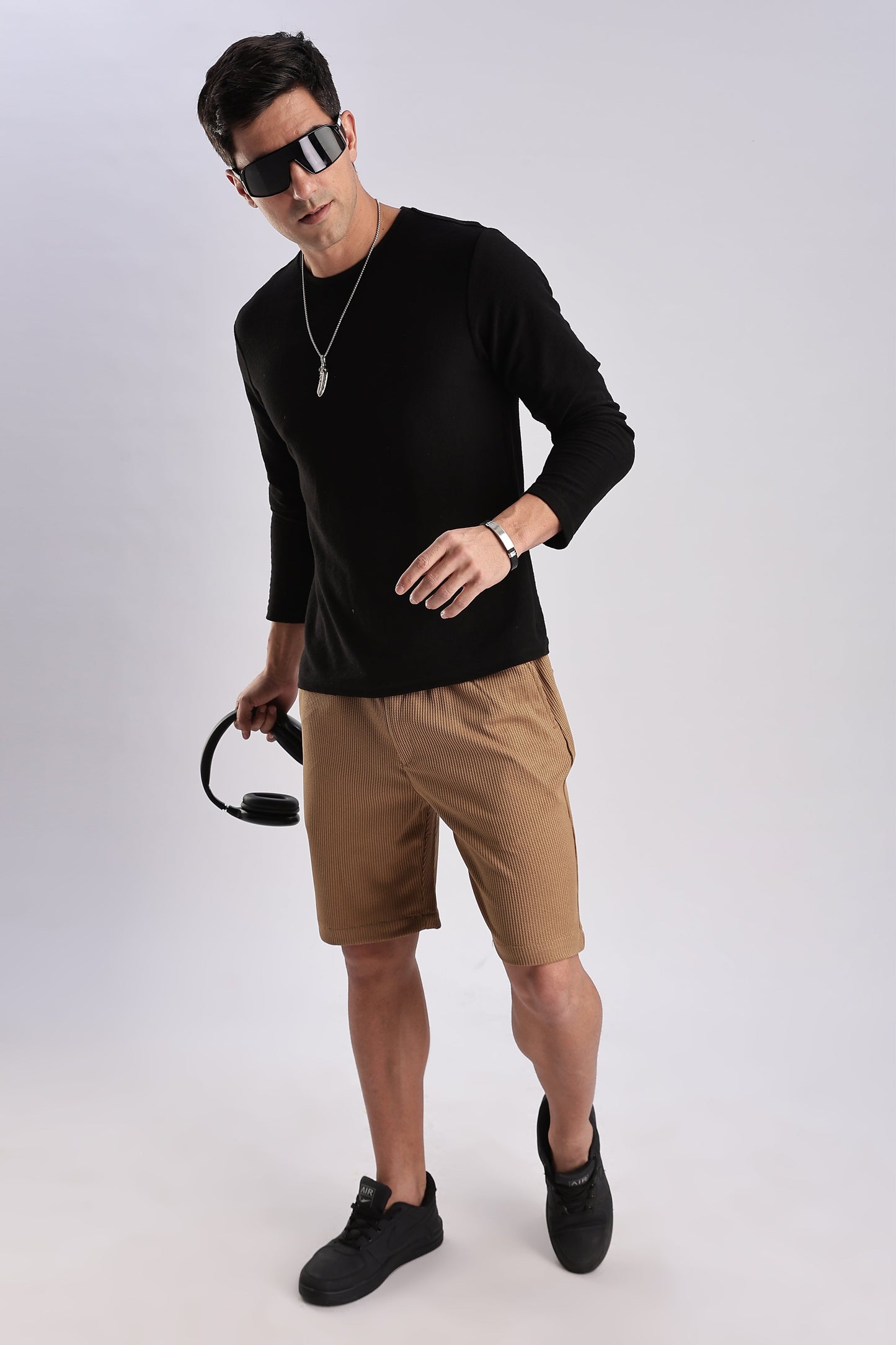 Men Jacquad Shorts-Fawn