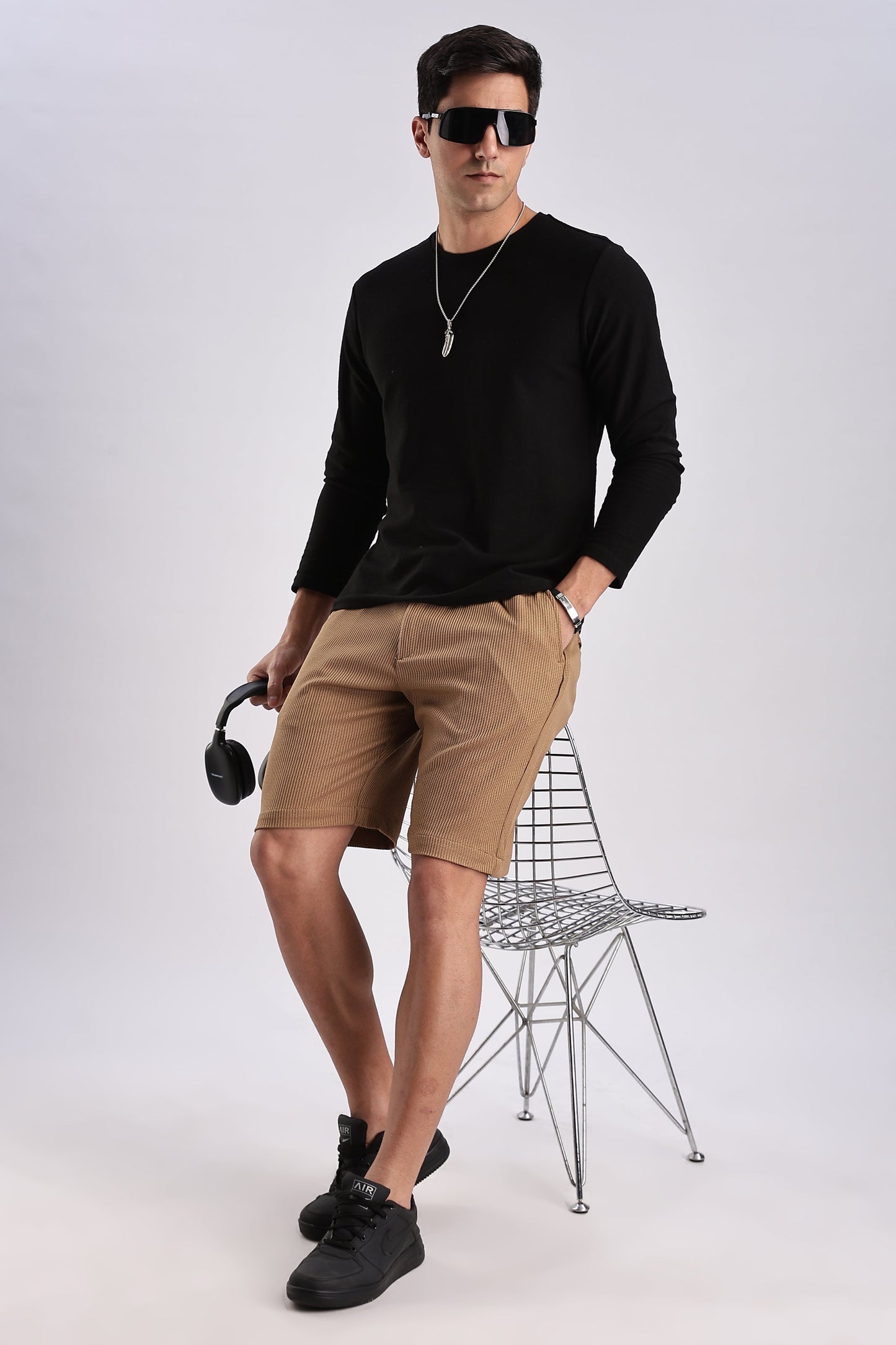 Men Jacquad Shorts-Fawn