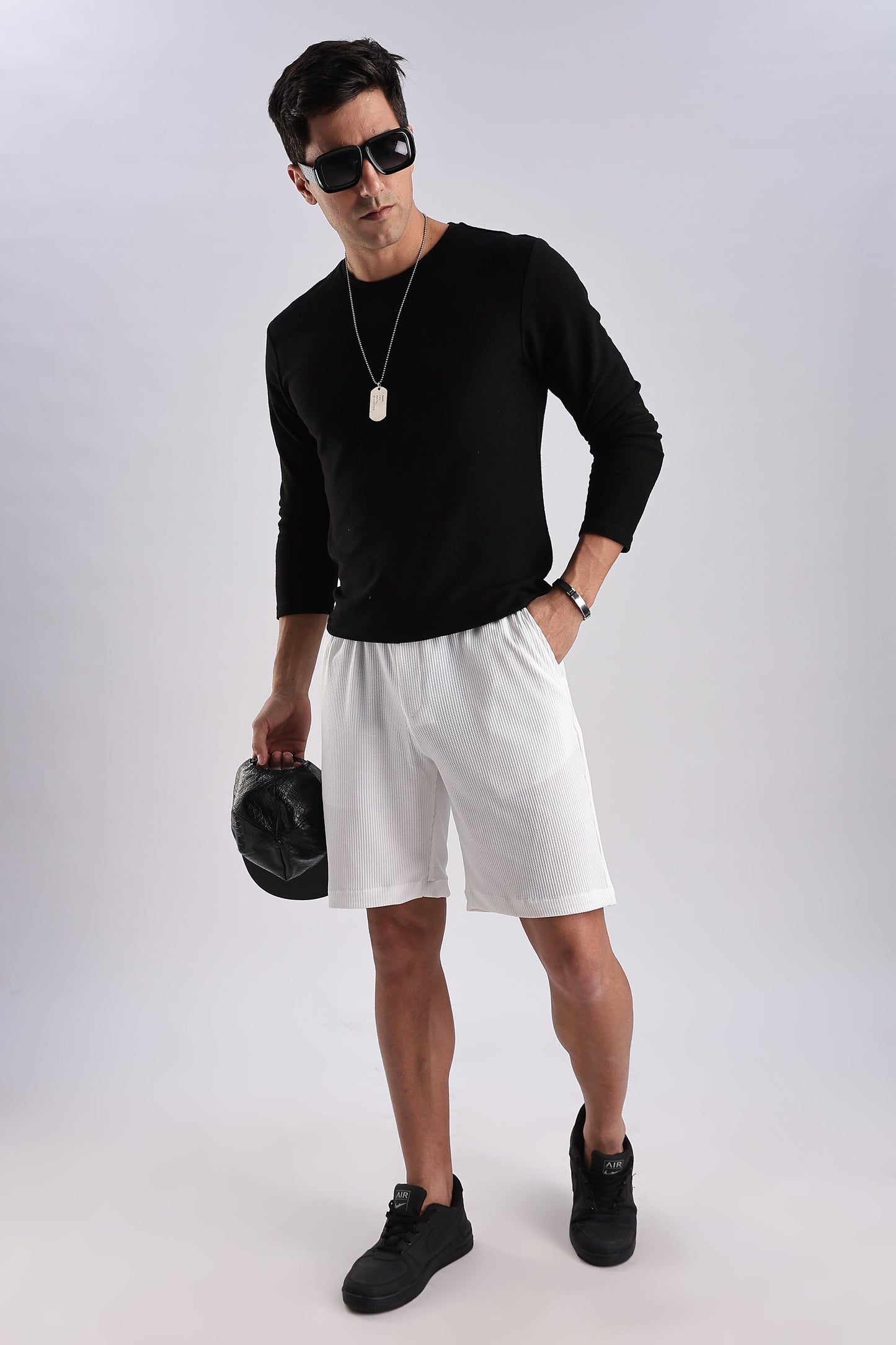 Men Jacquad Shorts-White