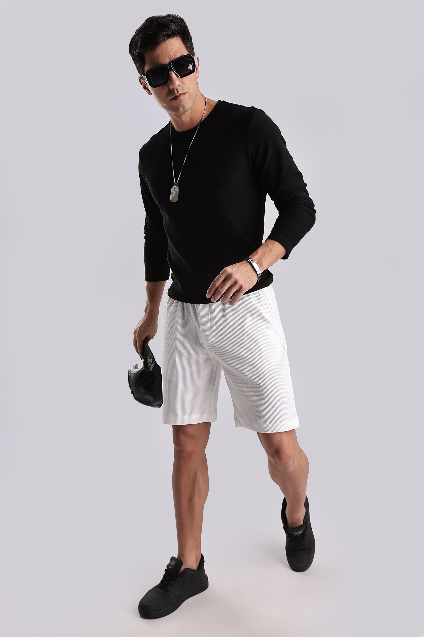 Men Jacquad Shorts-White