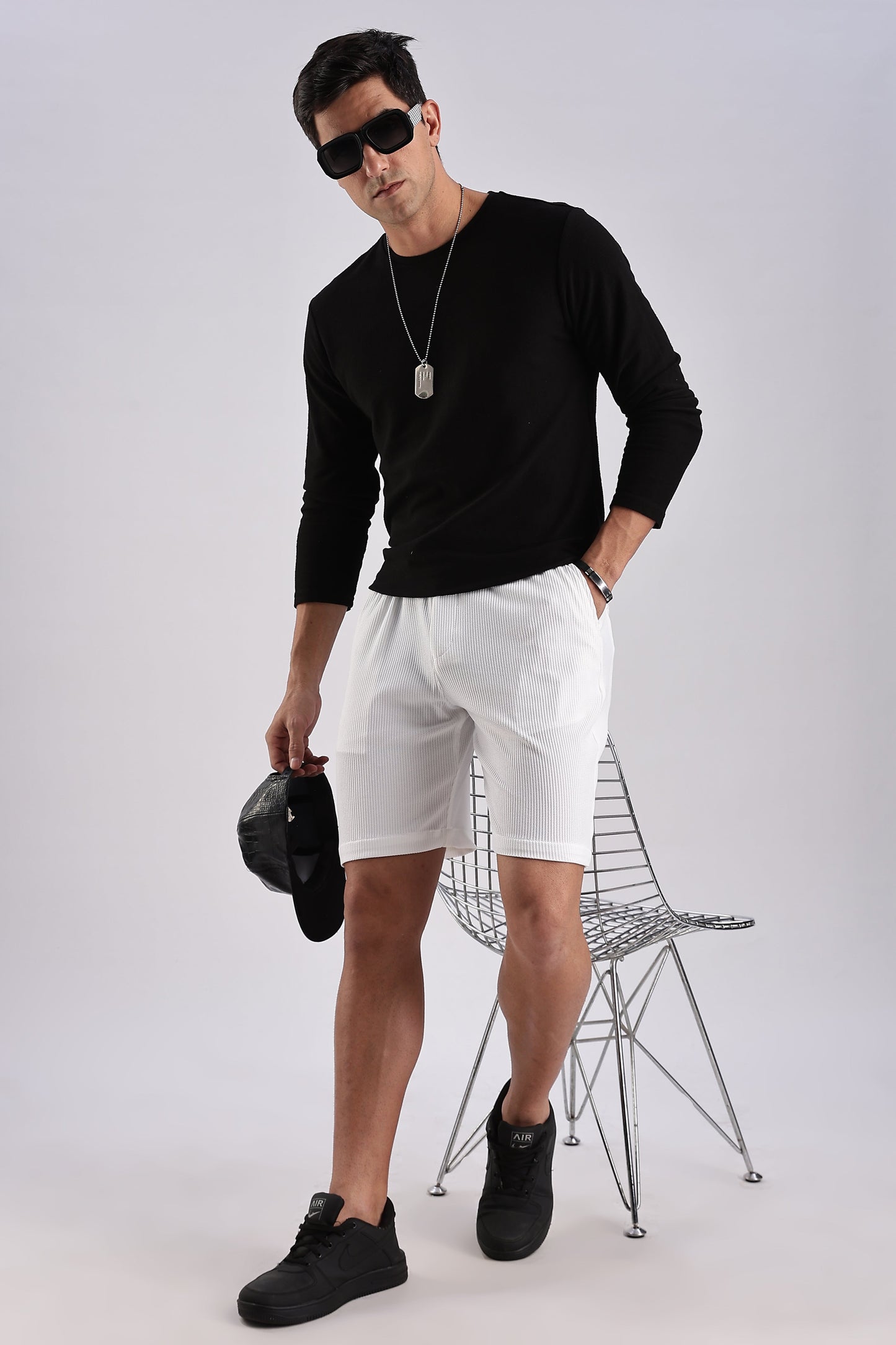 Men Jacquad Shorts-White