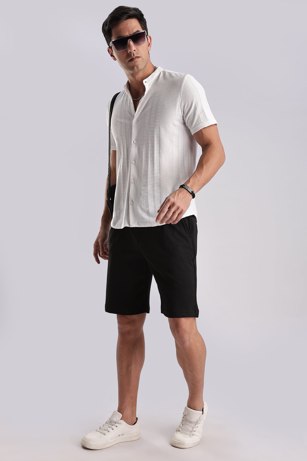Men Jacquad Shorts-Black