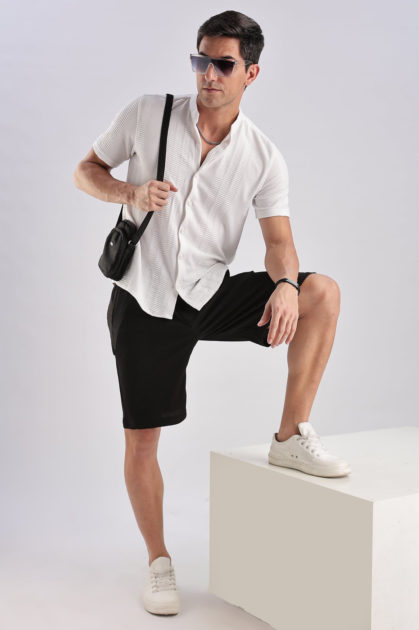 Men Jacquad Shorts-Black