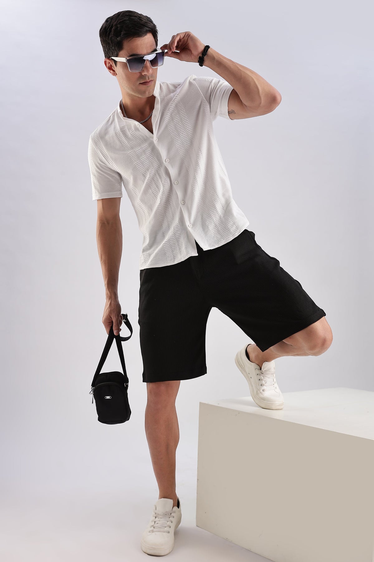 Men Jacquad Shorts-Black