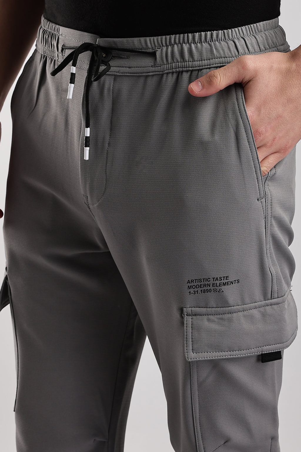 Men Structured Imported Utility Joggers-Lt Grey