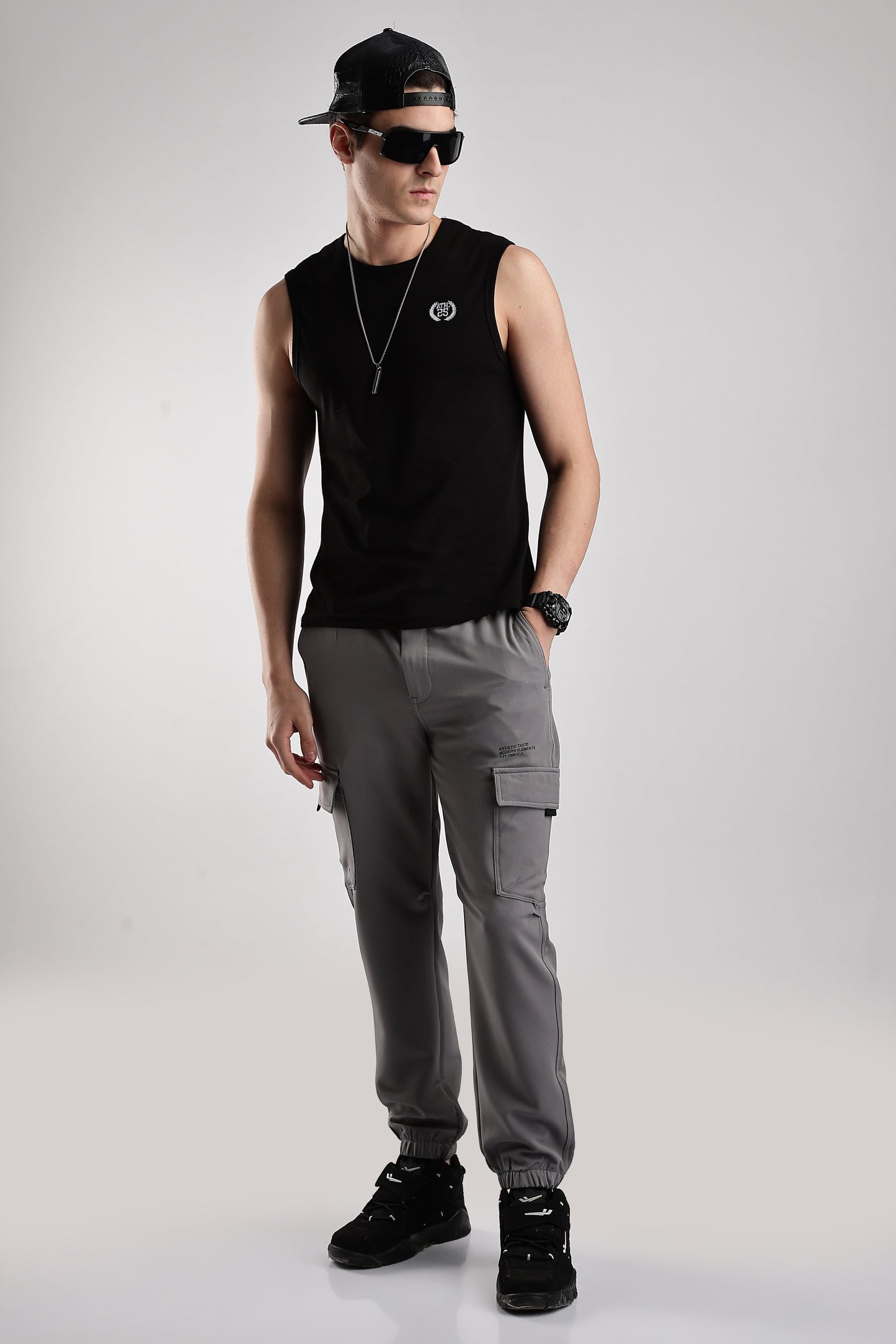 Men Structured Imported Utility Joggers-Lt Grey