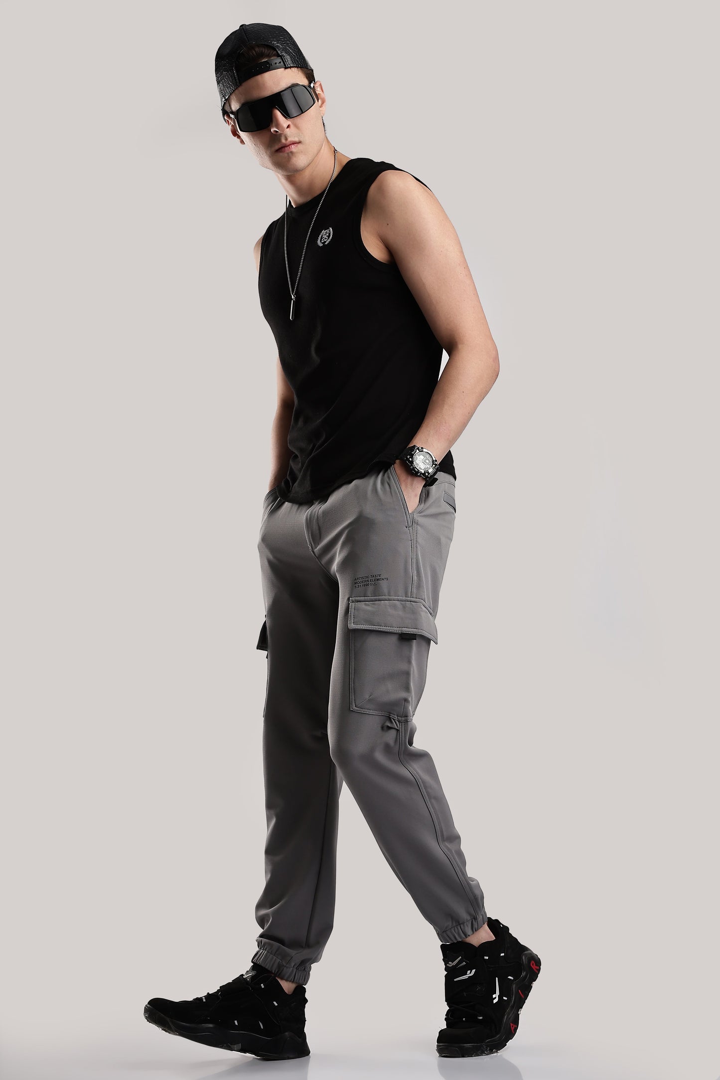 Men Structured Imported Utility Joggers-Lt Grey