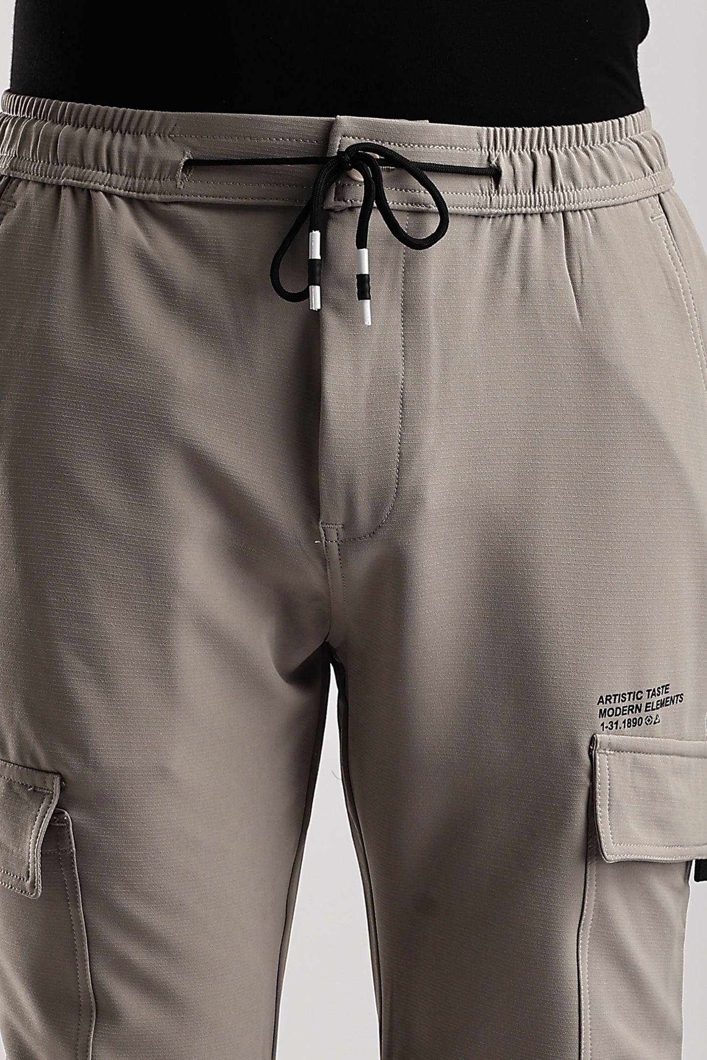 Men Structured Imported Utility Joggers-Cream