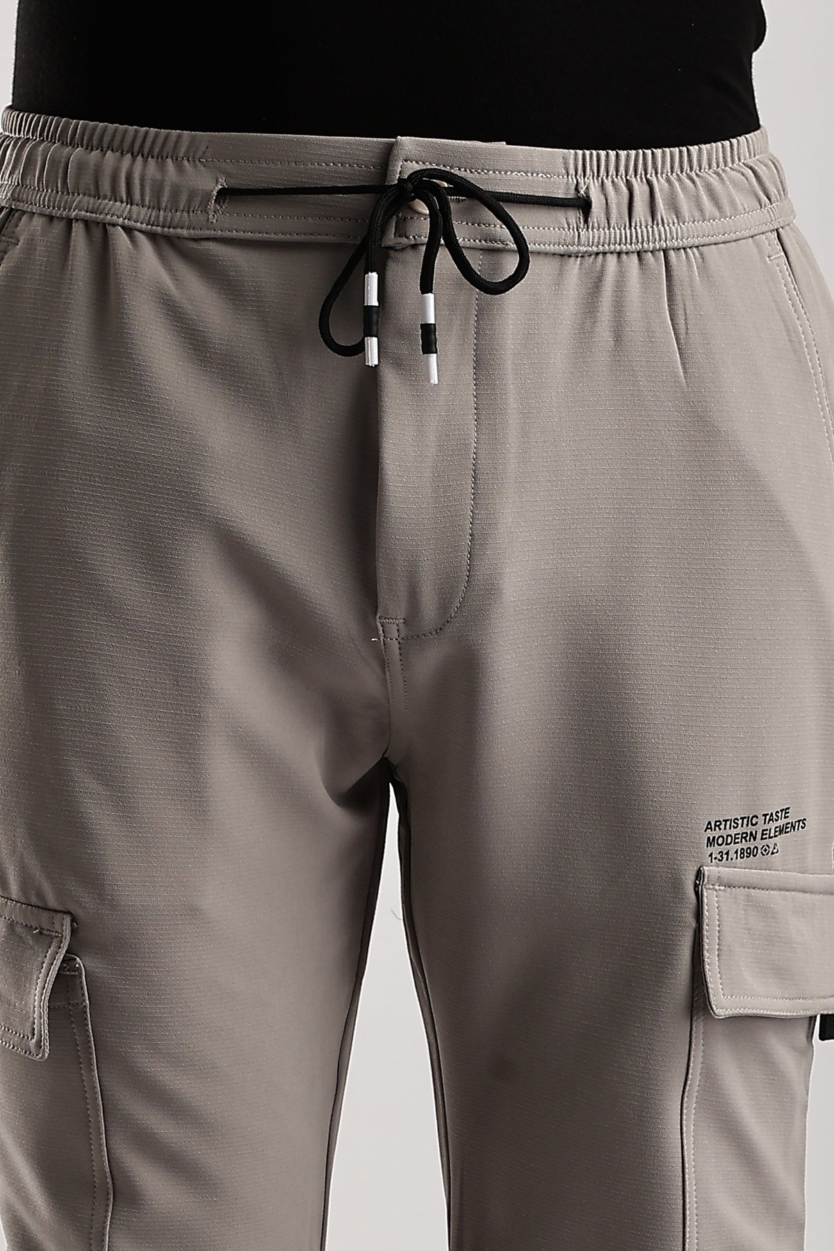 Men Structured Imported Utility Joggers-Cream