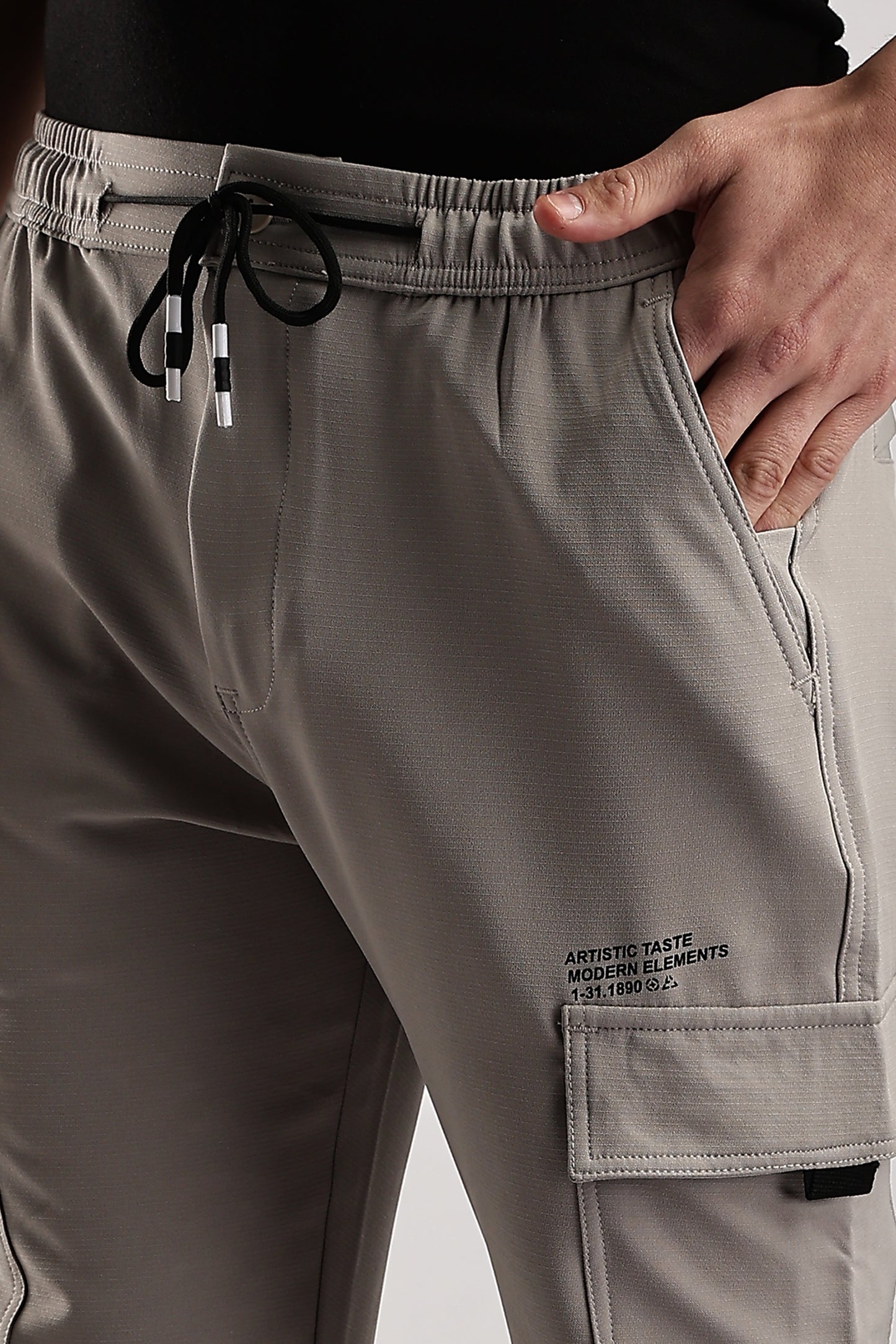 Men Structured Imported Utility Joggers-Cream