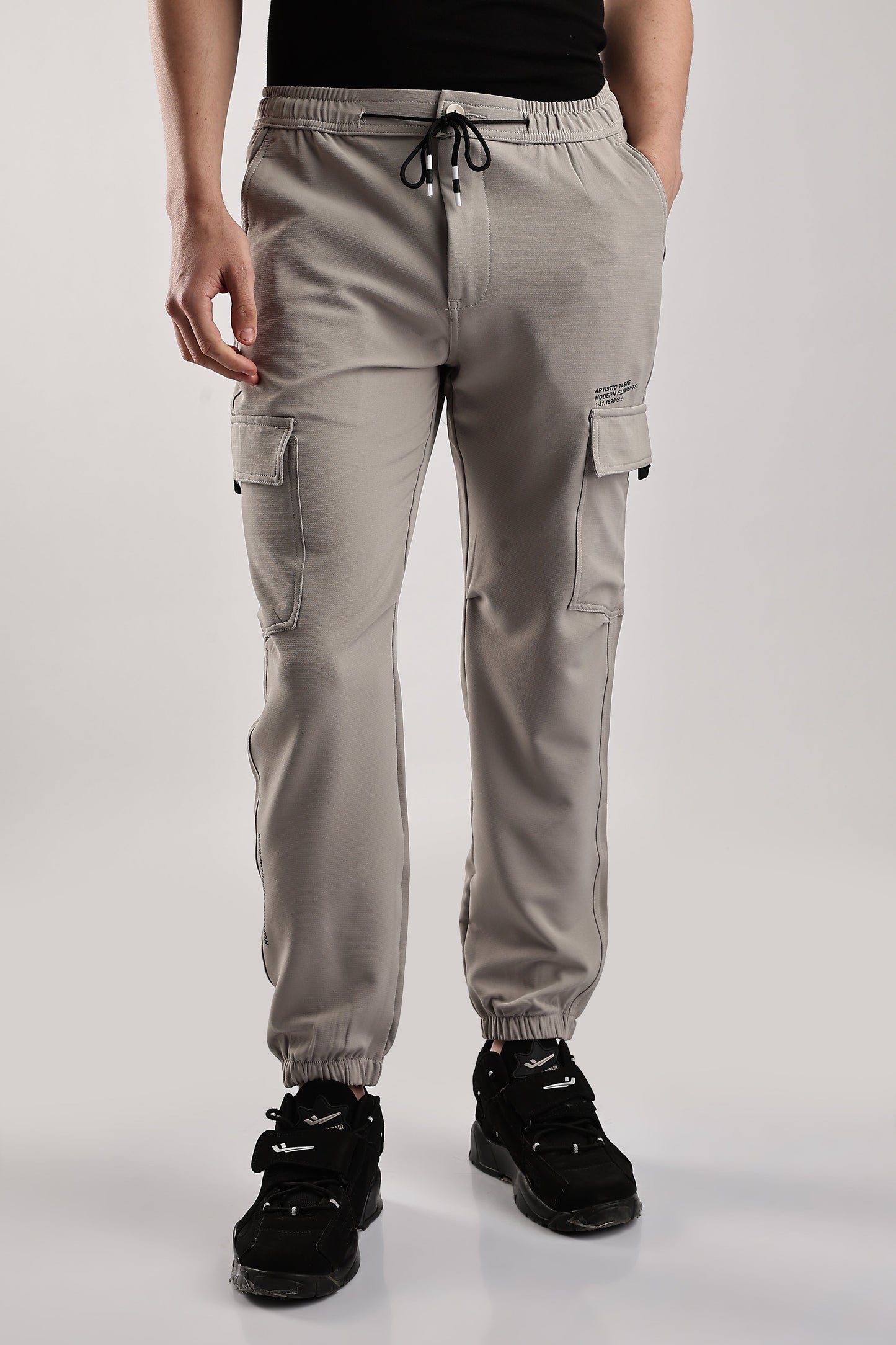 Men Structured Imported Utility Joggers-Cream