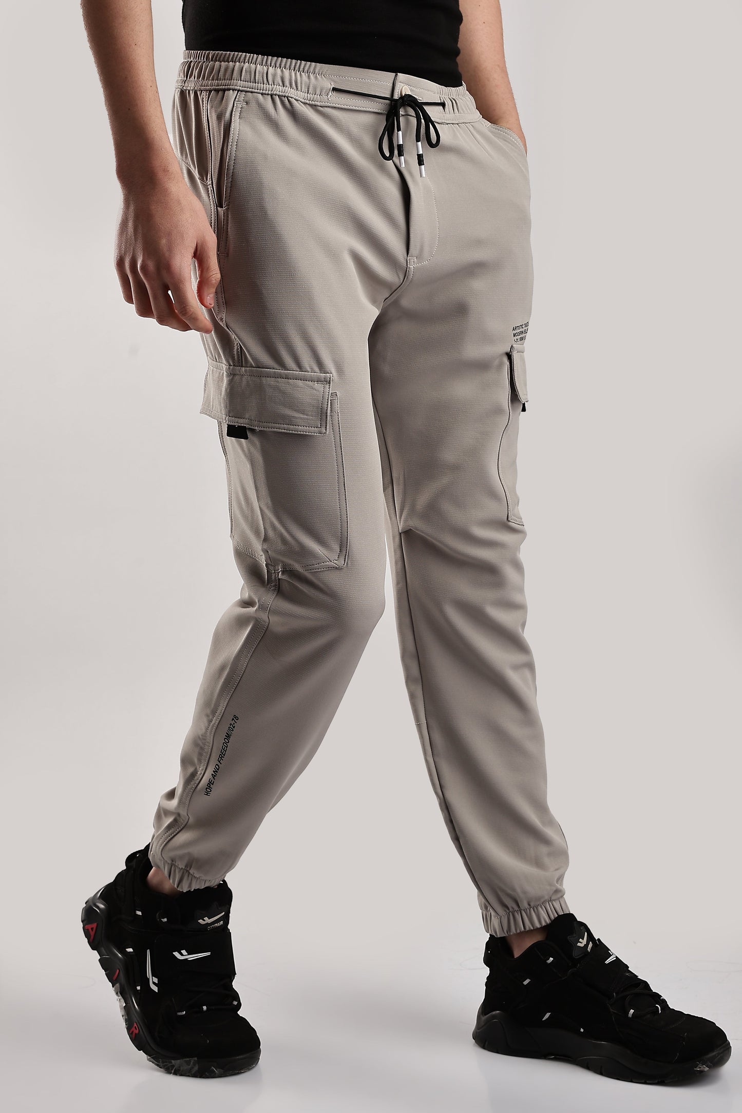 Men Structured Imported Utility Joggers-Cream