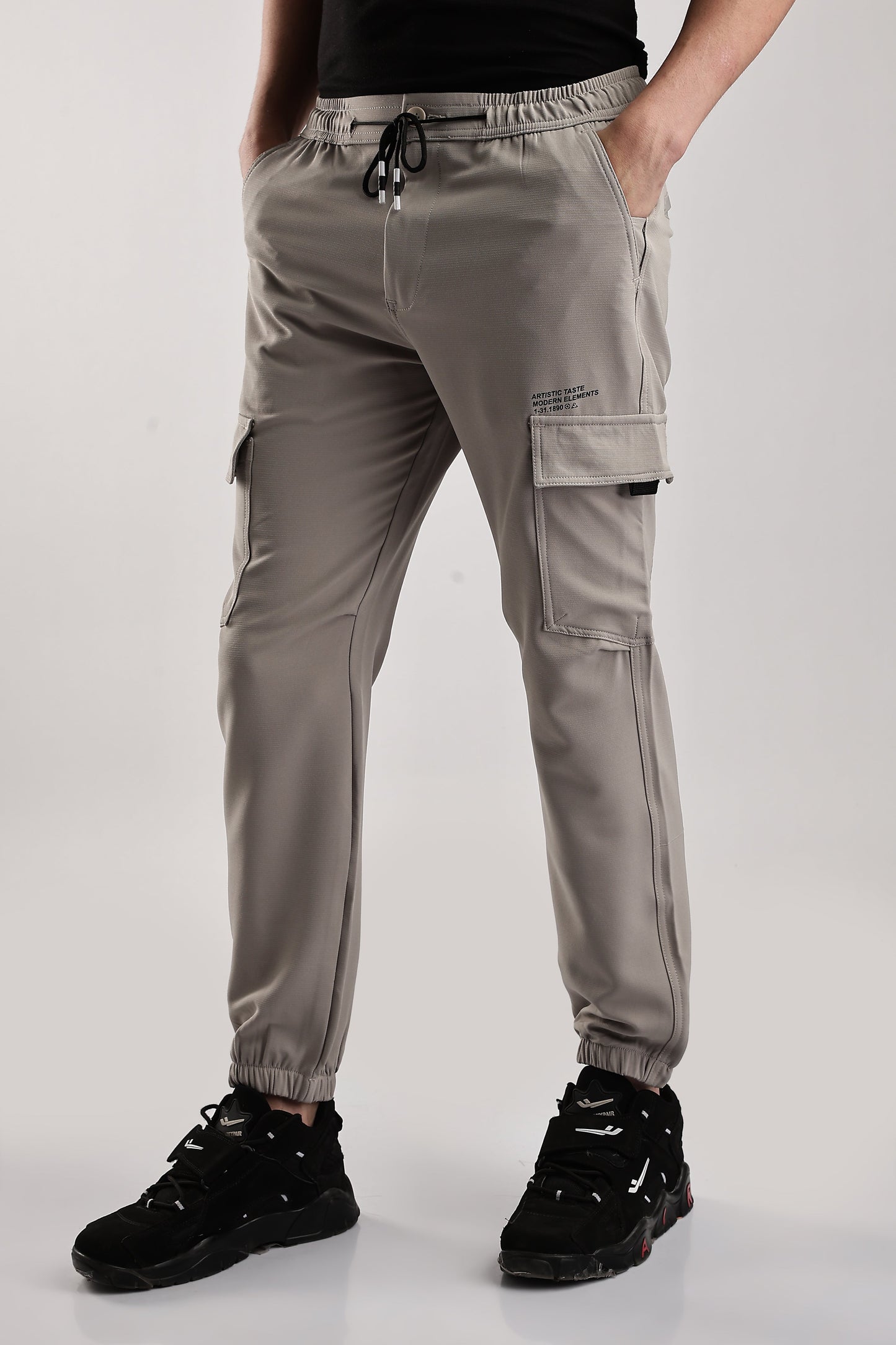 Men Structured Imported Utility Joggers-Cream