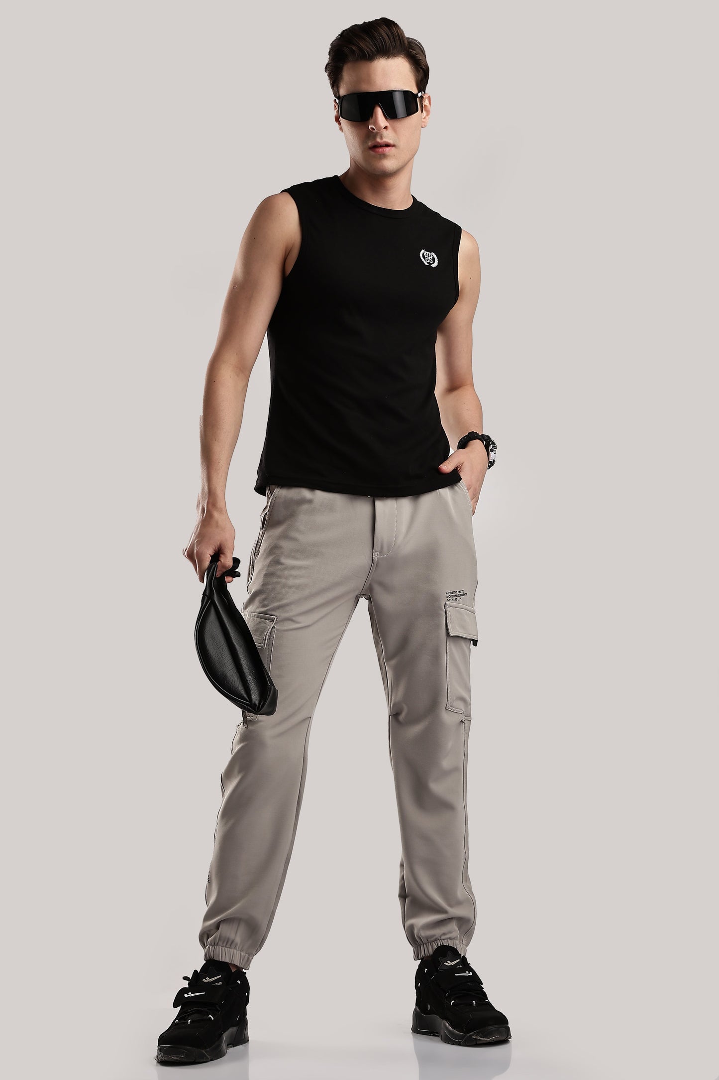 Men Structured Imported Utility Joggers-Cream