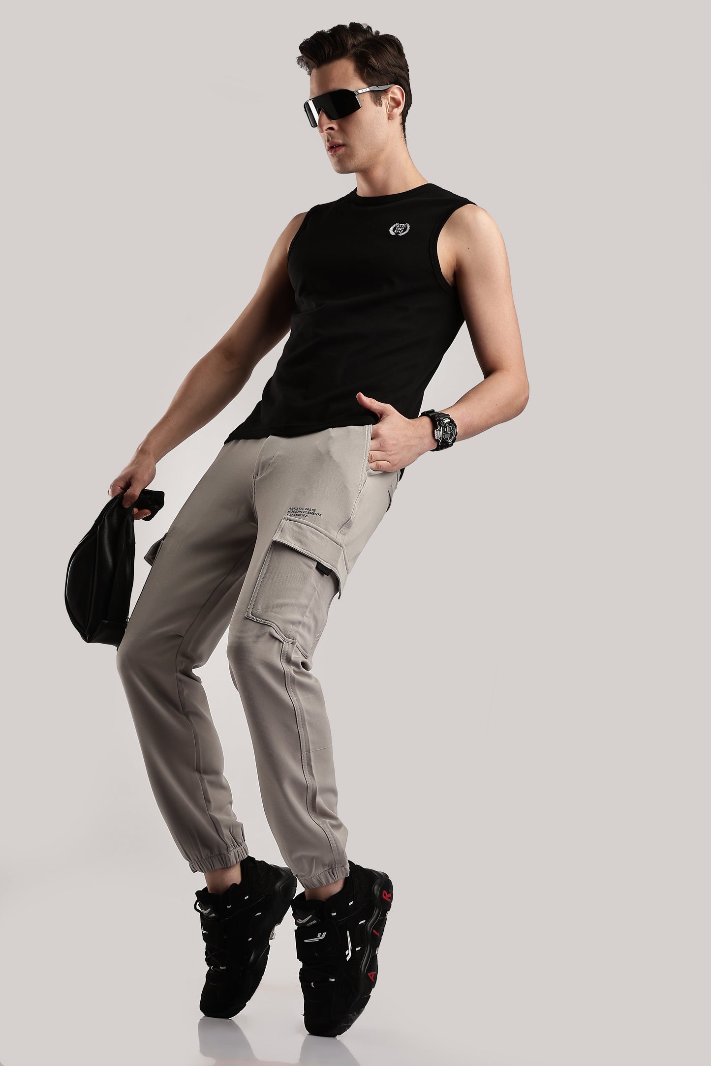 Men Structured Imported Utility Joggers-Cream
