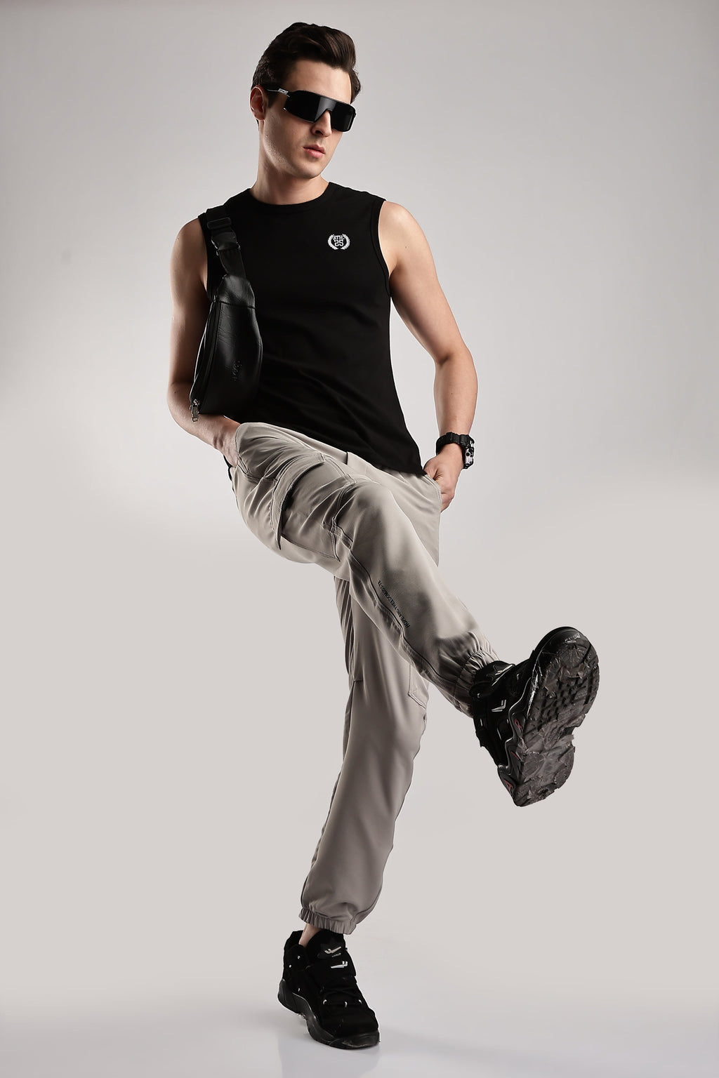Men Structured Imported Utility Joggers-Cream