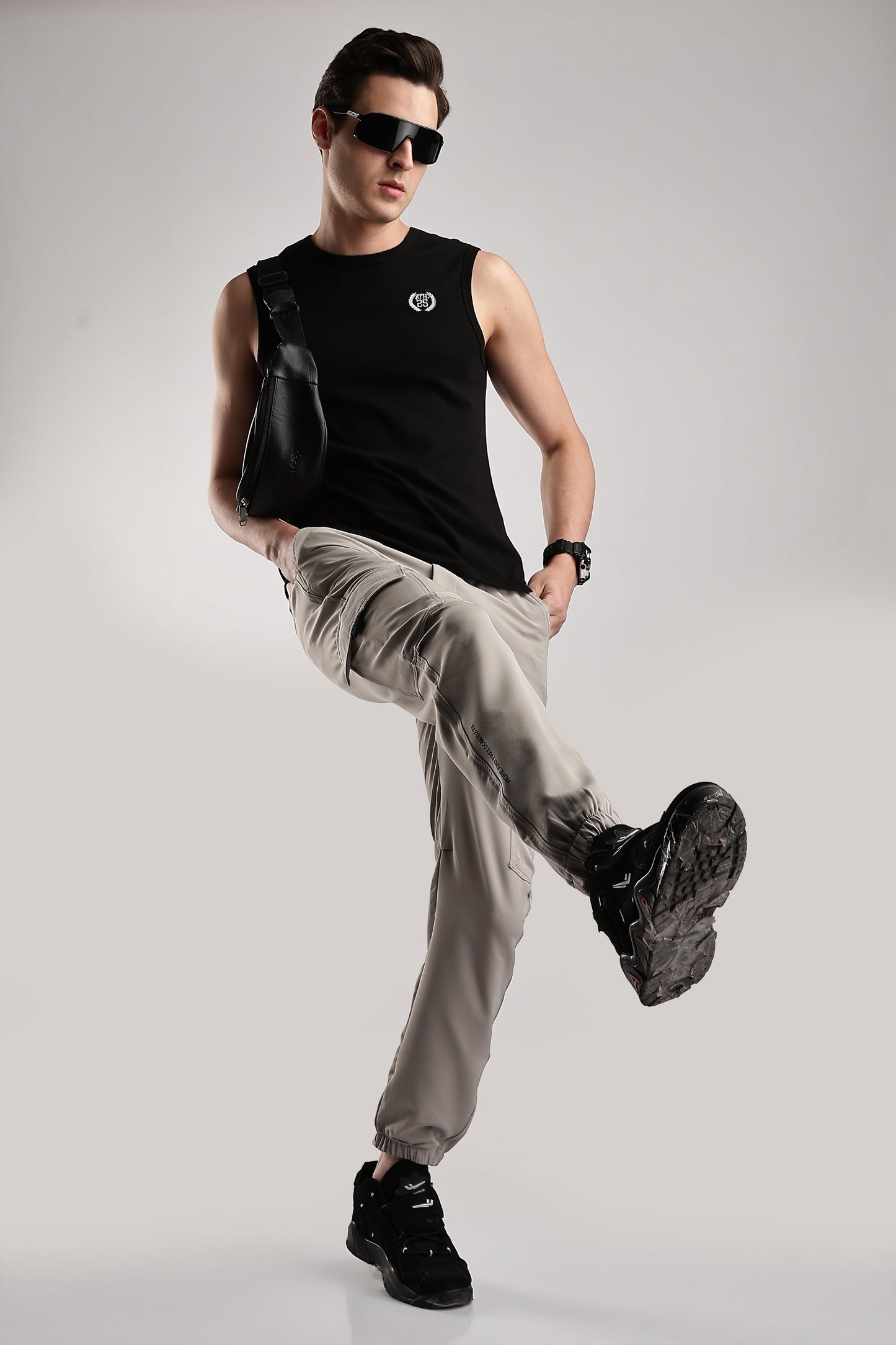 Men Structured Imported Utility Joggers-Cream