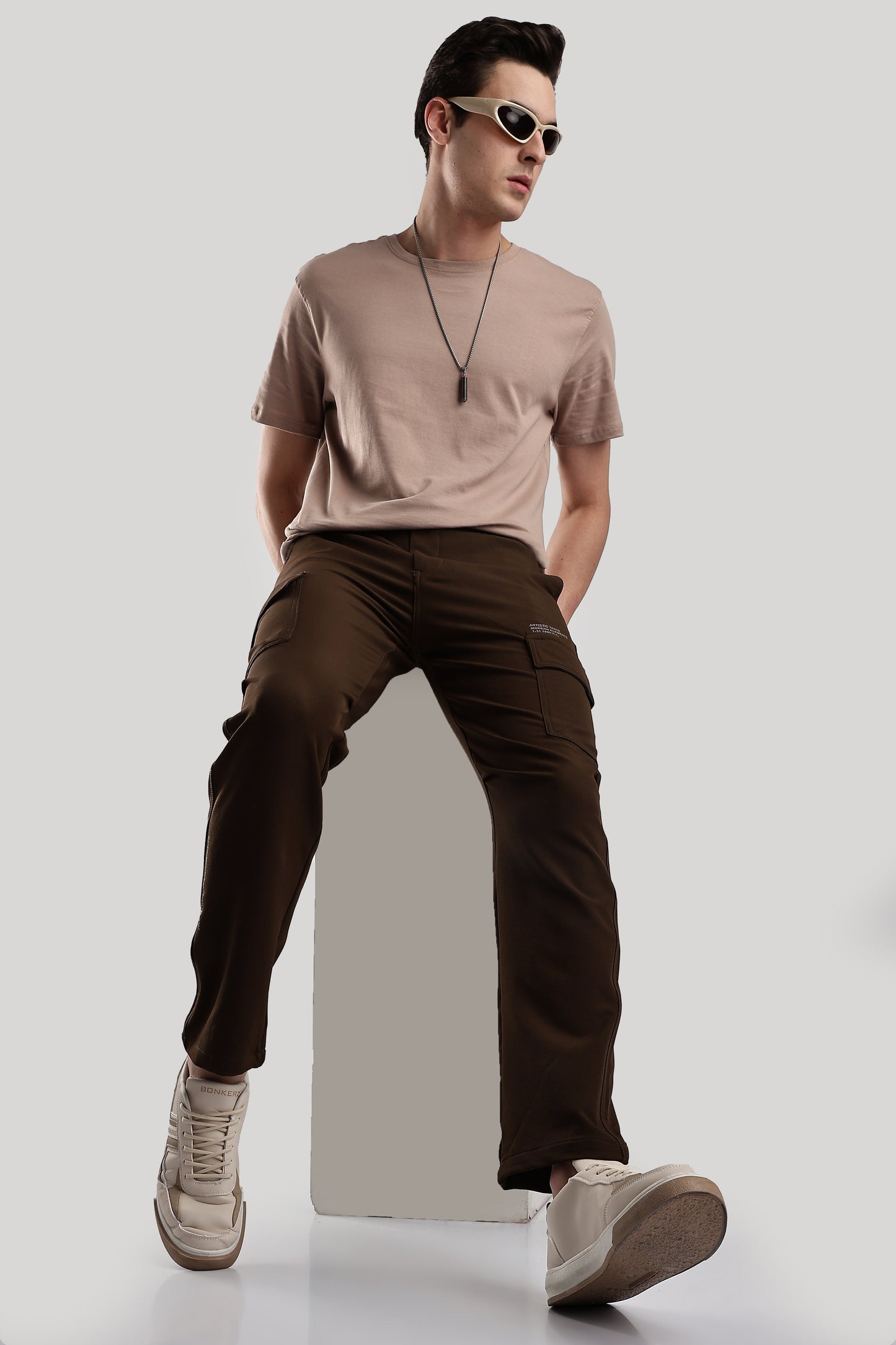 Men Structured Imported Utility Cargo-Brown